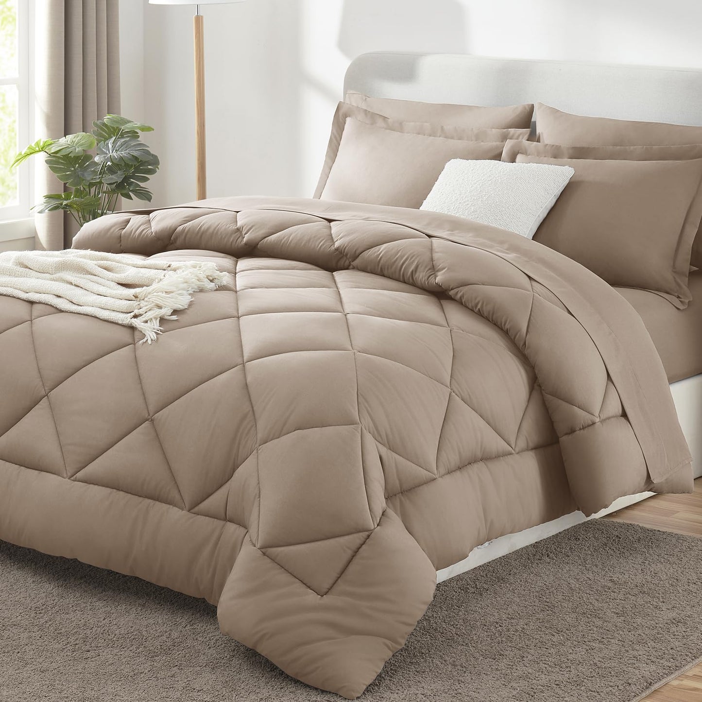 CozyLux Twin XL Comforter Set Dark Grey - 5 Pieces Twin Extra Long Bed in a Bag for College Dorm, All Season Bedding Set for Girls and Boys, Soft Bed Set with Comforter, Sheets, Pillowcase & Sham