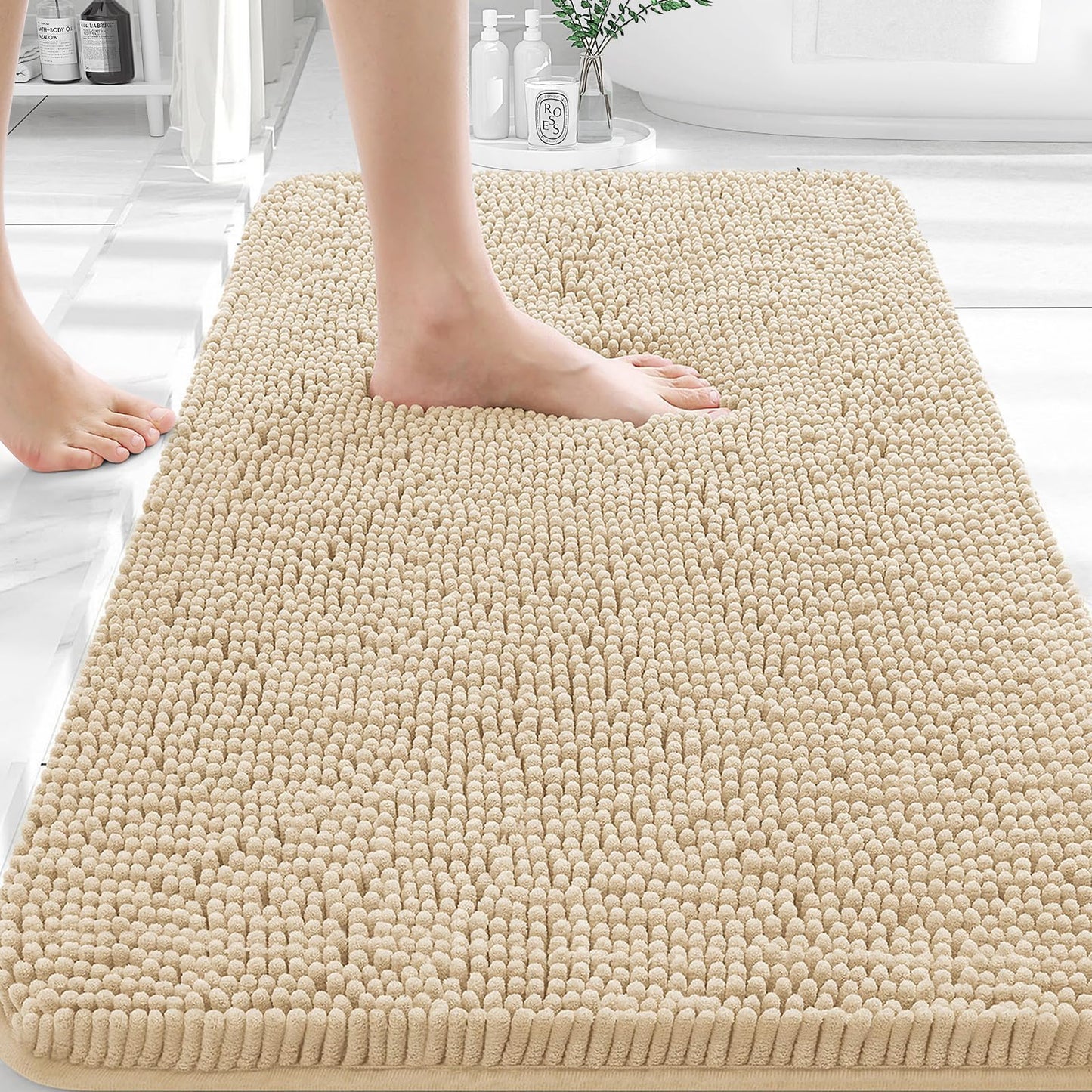 OLANLY Toilet Rugs U-Shaped 24x20, Extra Soft Absorbent Chenille Contour Bathroom Rugs for Toilet, Dry Quickly, Machine Washable, Non-Slip Bath Mat, Light Grey