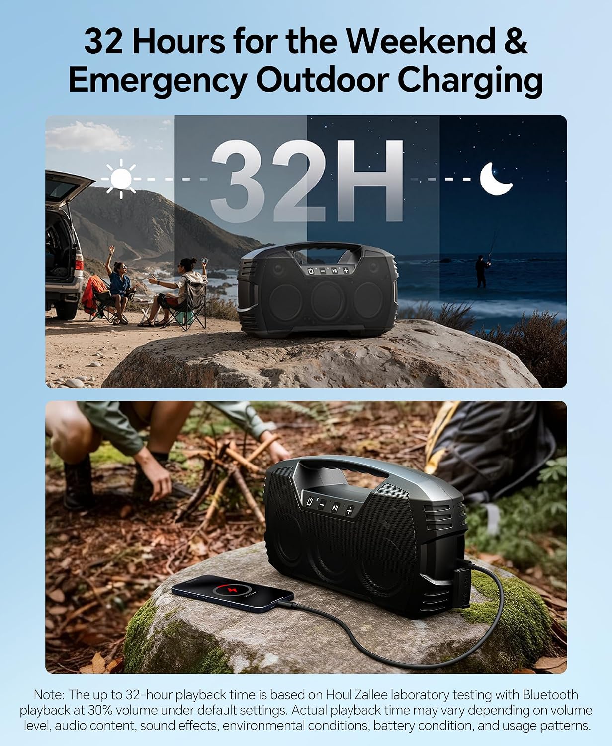 IPX7 Waterproof Outdoor Bluetooth Speaker, Wireless, 90W(Peak), 32H Playtime, Floating Design, Deep Bass & Loud Stereo Sound, Portable with Handle, Rugged for Pool, Beach, Kayaking, Hiking, Black
