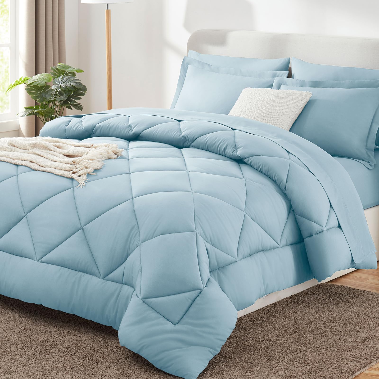 CozyLux Twin XL Comforter Set Dark Grey - 5 Pieces Twin Extra Long Bed in a Bag for College Dorm, All Season Bedding Set for Girls and Boys, Soft Bed Set with Comforter, Sheets, Pillowcase & Sham