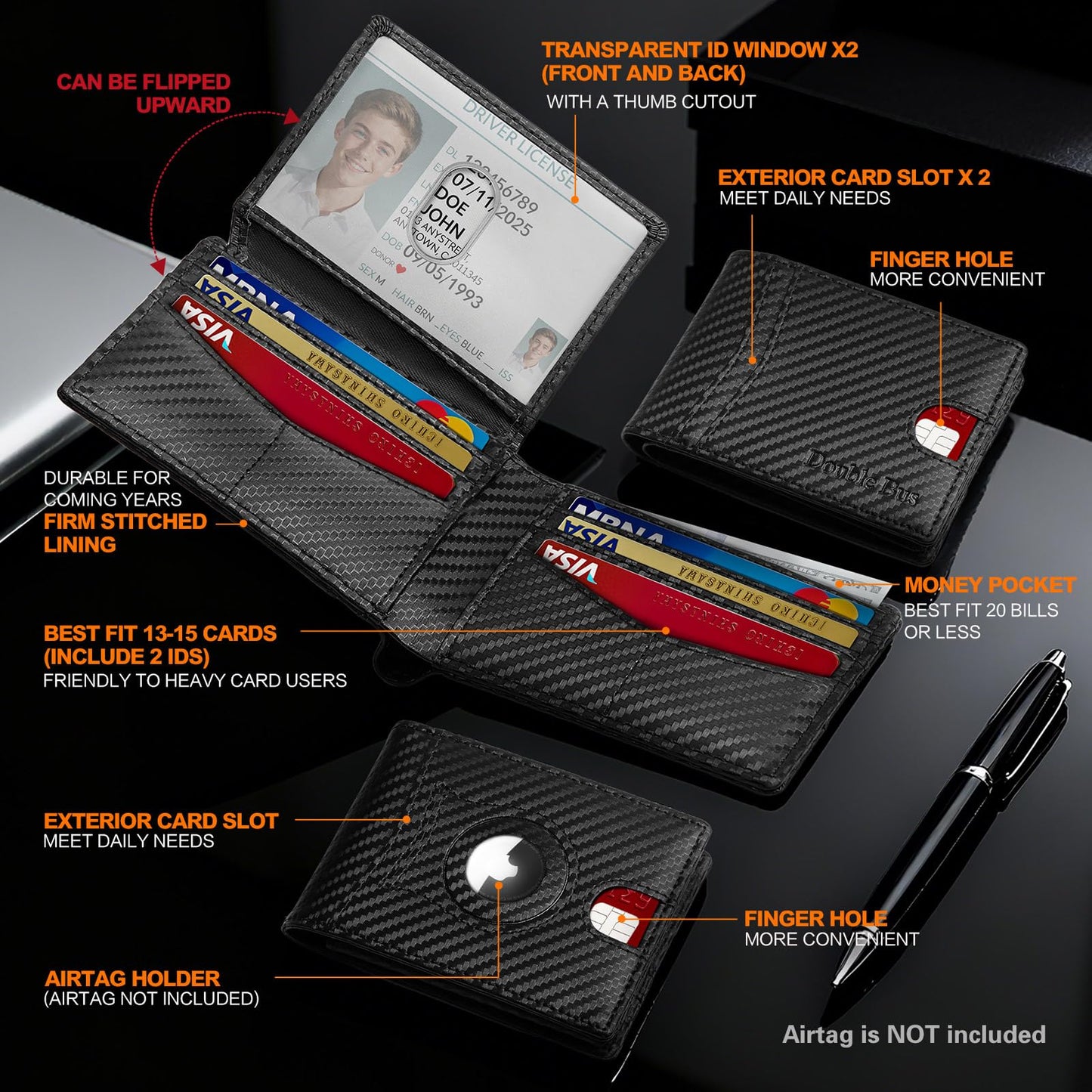 🔥72% Off!🔥Wallet for Men Slim RFID Blocking Bifold Carbon Fiber