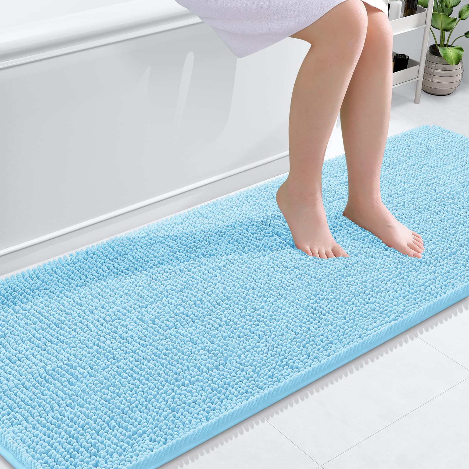 OLANLY Toilet Rugs U-Shaped 24x20, Extra Soft Absorbent Chenille Contour Bathroom Rugs for Toilet, Dry Quickly, Machine Washable, Non-Slip Bath Mat, Light Grey