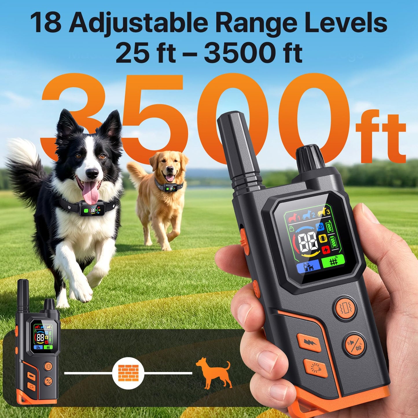 2In1 Wireless Dog Collar Fence System & Correction Collar, Invisible Electric Fence for Dogs Remote Range 25-3500ft, 4 Training Modes, Rechargeable Waterproof Pet Containment for Outdoor (Black Grey)