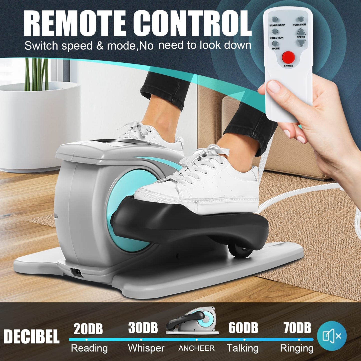ANCHEER Under Desk Elliptical Machine - Quiet Pedal Exerciser for Seniors, Office & Home, Low-Impact Seated Leg Workout Equipment, Smart LCD Display, Remote Control(Gray)