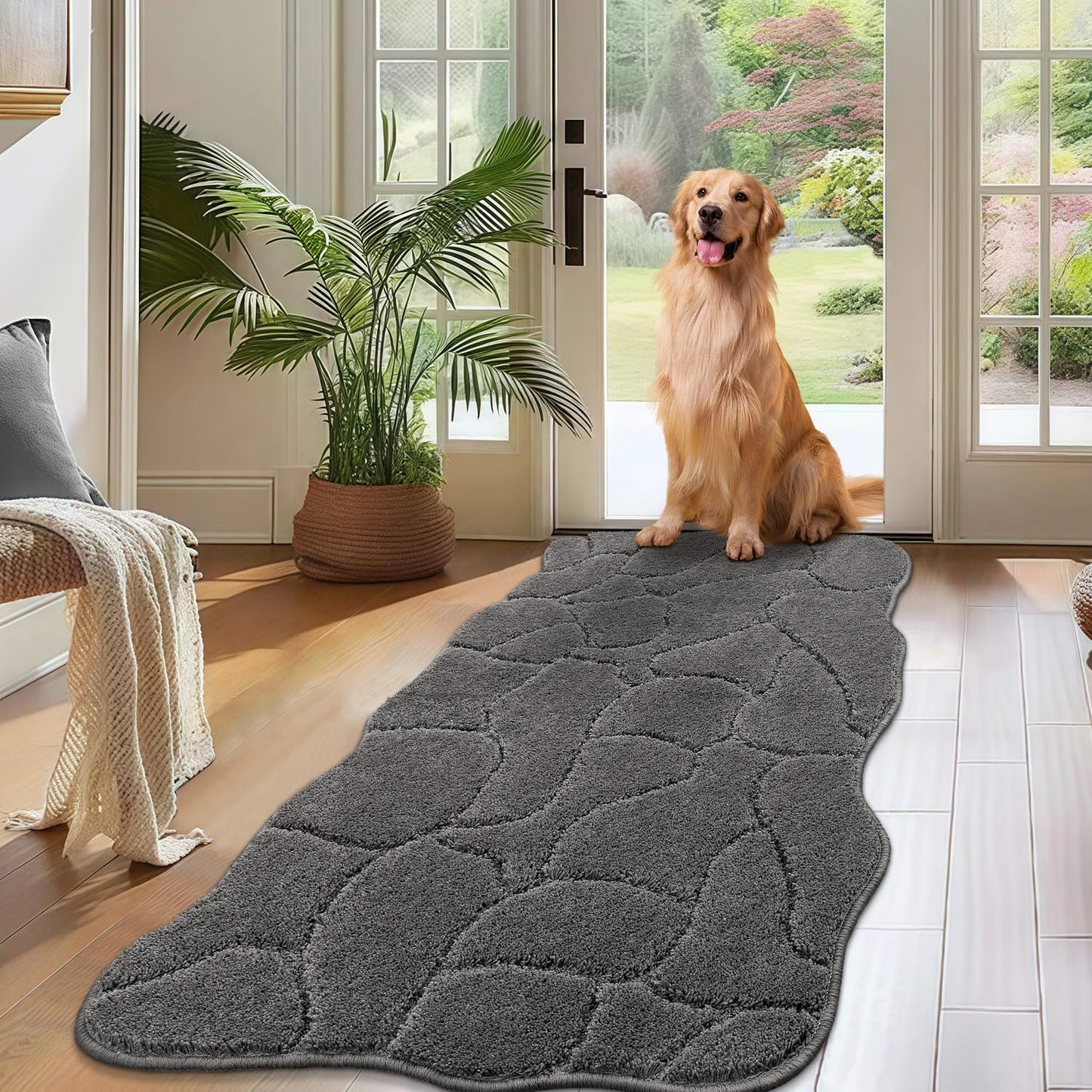 BSICPRO Large Dog Door Mat for Mud Paws, 24x59 Absorbent Dirt Trapper Long Door Mat, Non-Slip Washable Mud Mat for Dogs, Microfiber Soft Pet Rug Mat for Entryway, Dog Paws, Patio (Gray)