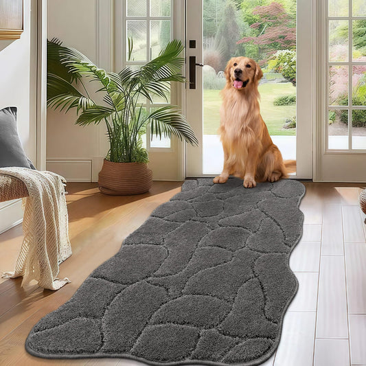 BSICPRO Large Dog Door Mat for Mud Paws, 24x59 Absorbent Dirt Trapper Long Door Mat, Non-Slip Washable Mud Mat for Dogs, Microfiber Soft Pet Rug Mat for Entryway, Dog Paws, Patio (Gray)