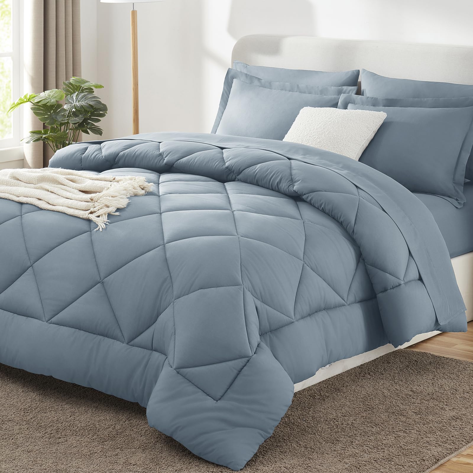 CozyLux Twin XL Comforter Set Dark Grey - 5 Pieces Twin Extra Long Bed in a Bag for College Dorm, All Season Bedding Set for Girls and Boys, Soft Bed Set with Comforter, Sheets, Pillowcase & Sham