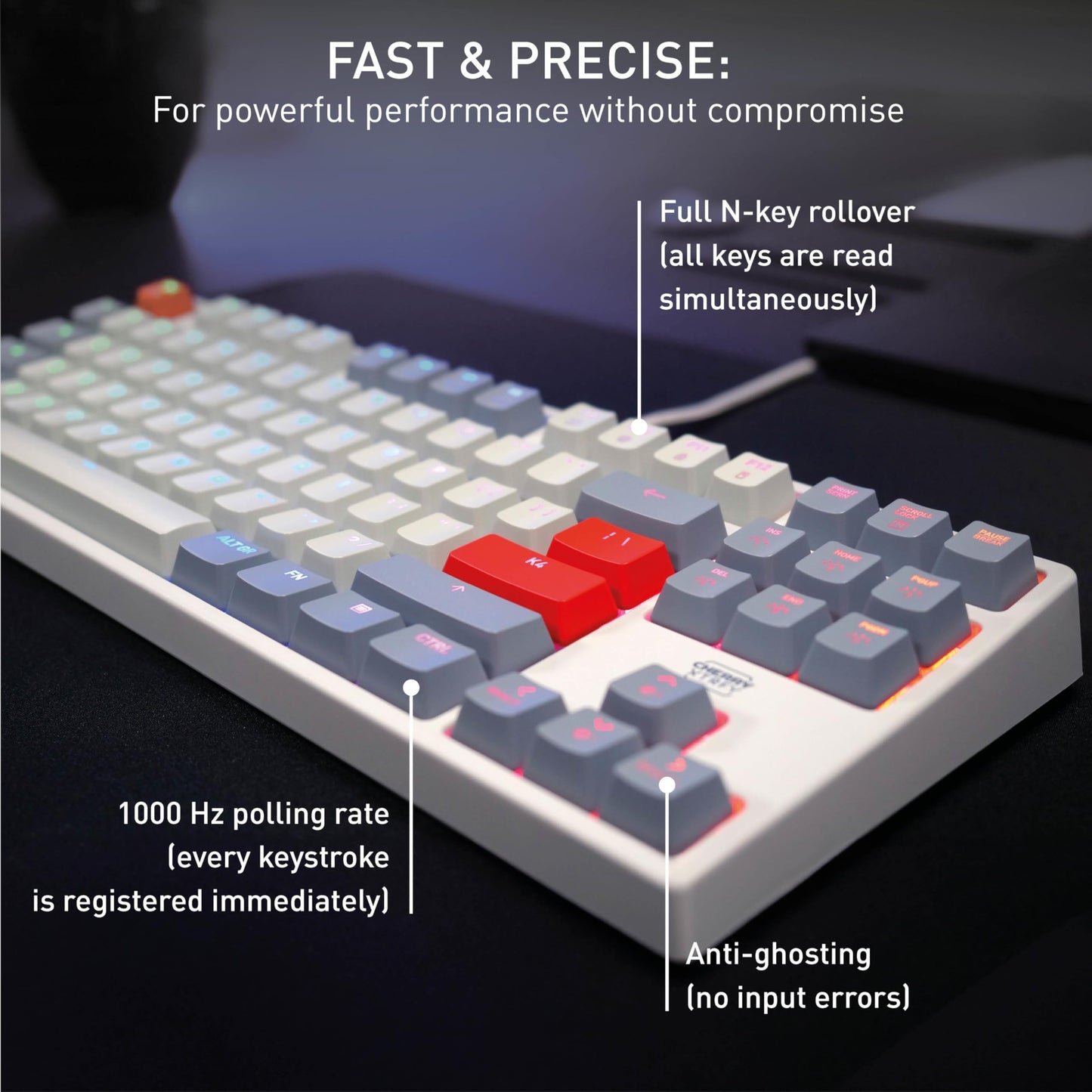 CHERRY XTRFY K4V2 TKL, Tenkeyless Mechanical Gaming Keyboard, Wired (USB-A), Adjustable RGB Lighting, 1000 Hz Polling Rate, Cherry MX2A RED Switches, Retro