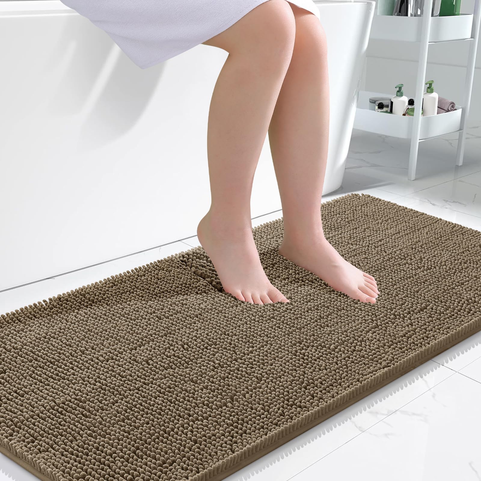 OLANLY Toilet Rugs U-Shaped 24x20, Extra Soft Absorbent Chenille Contour Bathroom Rugs for Toilet, Dry Quickly, Machine Washable, Non-Slip Bath Mat, Light Grey