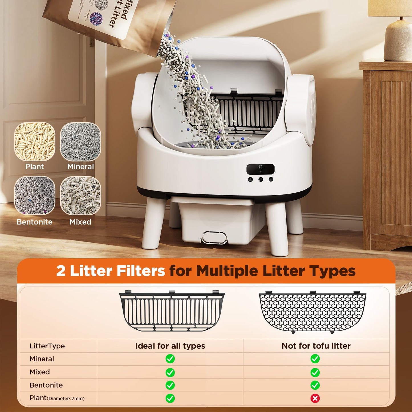 Linvivon Self Cleaning Cat Litter Box for Multiple Cats, Open-Top Automatic Litter Box, App Control, Safety Sensors, Hands-Free Large Capacity 10L Waste Bin, Ultra-Quiet