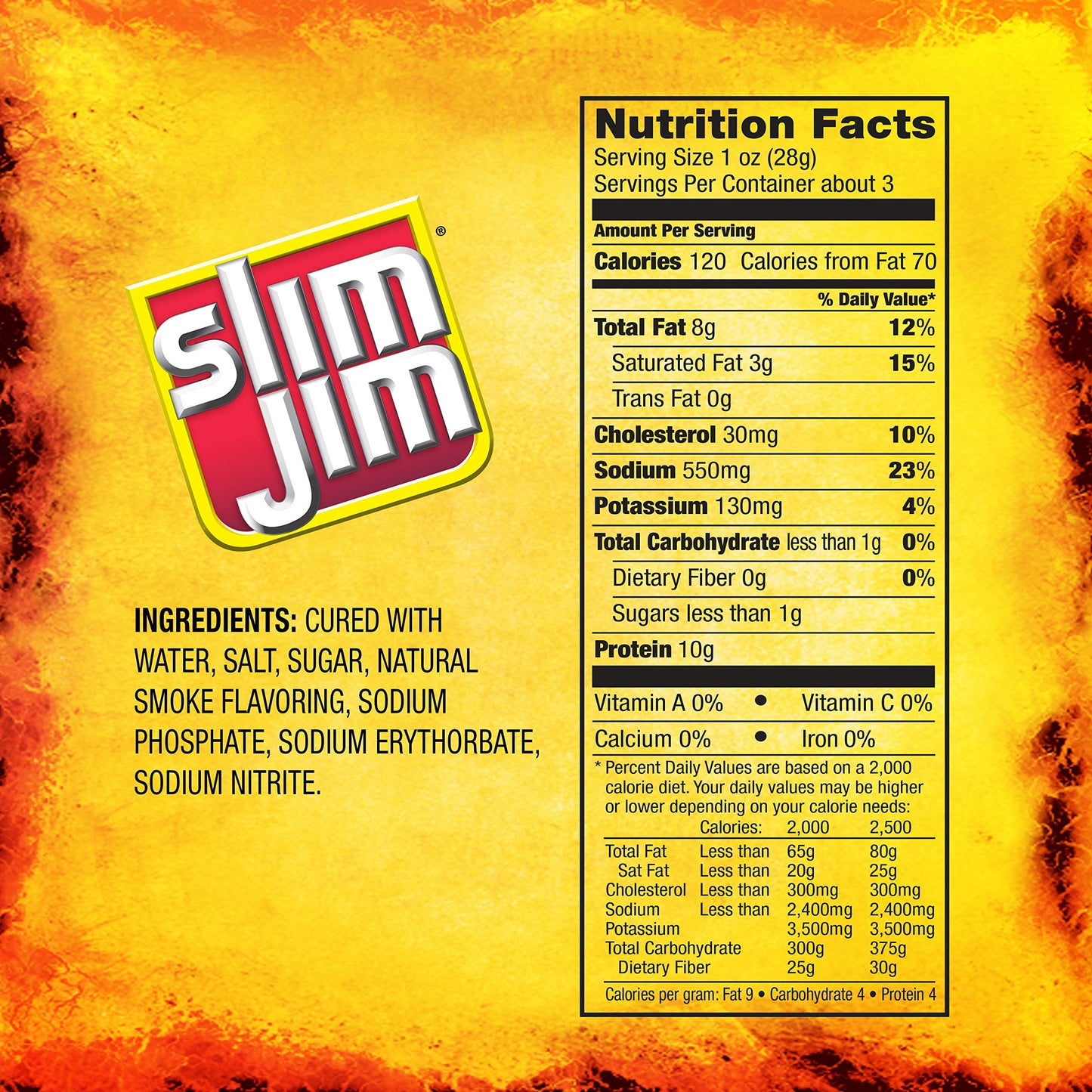 Slim Jim Smoked Bacon Jerky, Hickory Flavor, 10g Protein Per Serving, Father's Day Jerky Gift, 2.75 oz. (1 Count)