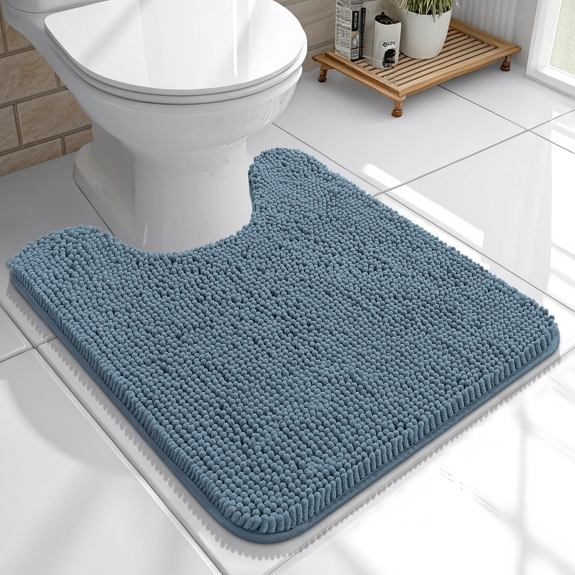 OLANLY Toilet Rugs U-Shaped 24x20, Extra Soft Absorbent Chenille Contour Bathroom Rugs for Toilet, Dry Quickly, Machine Washable, Non-Slip Bath Mat, Light Grey
