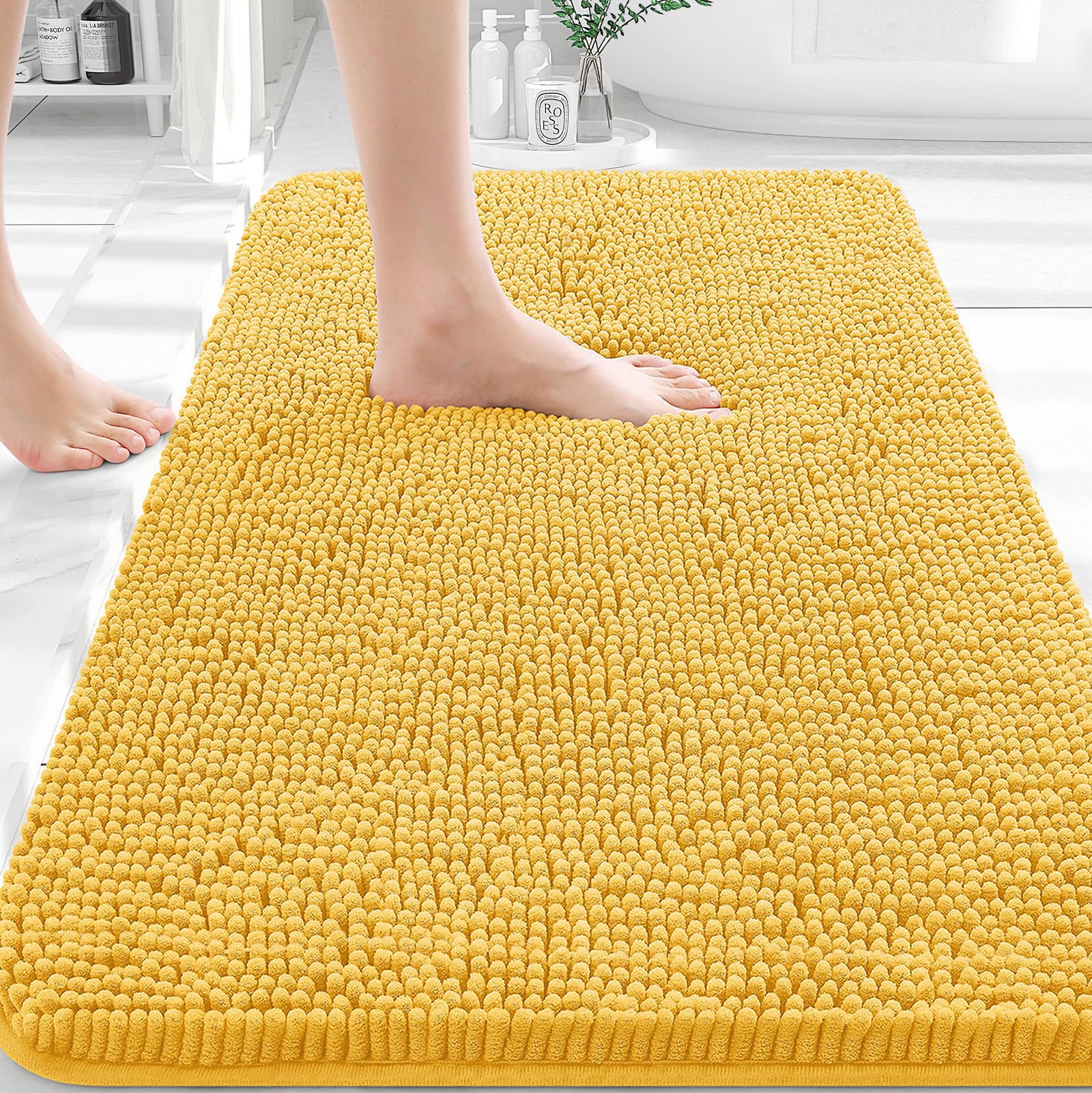 OLANLY Toilet Rugs U-Shaped 24x20, Extra Soft Absorbent Chenille Contour Bathroom Rugs for Toilet, Dry Quickly, Machine Washable, Non-Slip Bath Mat, Light Grey