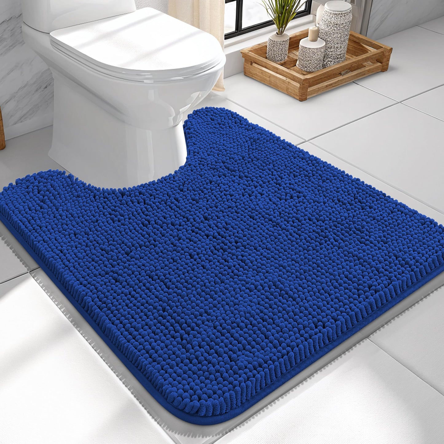 OLANLY Toilet Rugs U-Shaped 24x20, Extra Soft Absorbent Chenille Contour Bathroom Rugs for Toilet, Dry Quickly, Machine Washable, Non-Slip Bath Mat, Light Grey