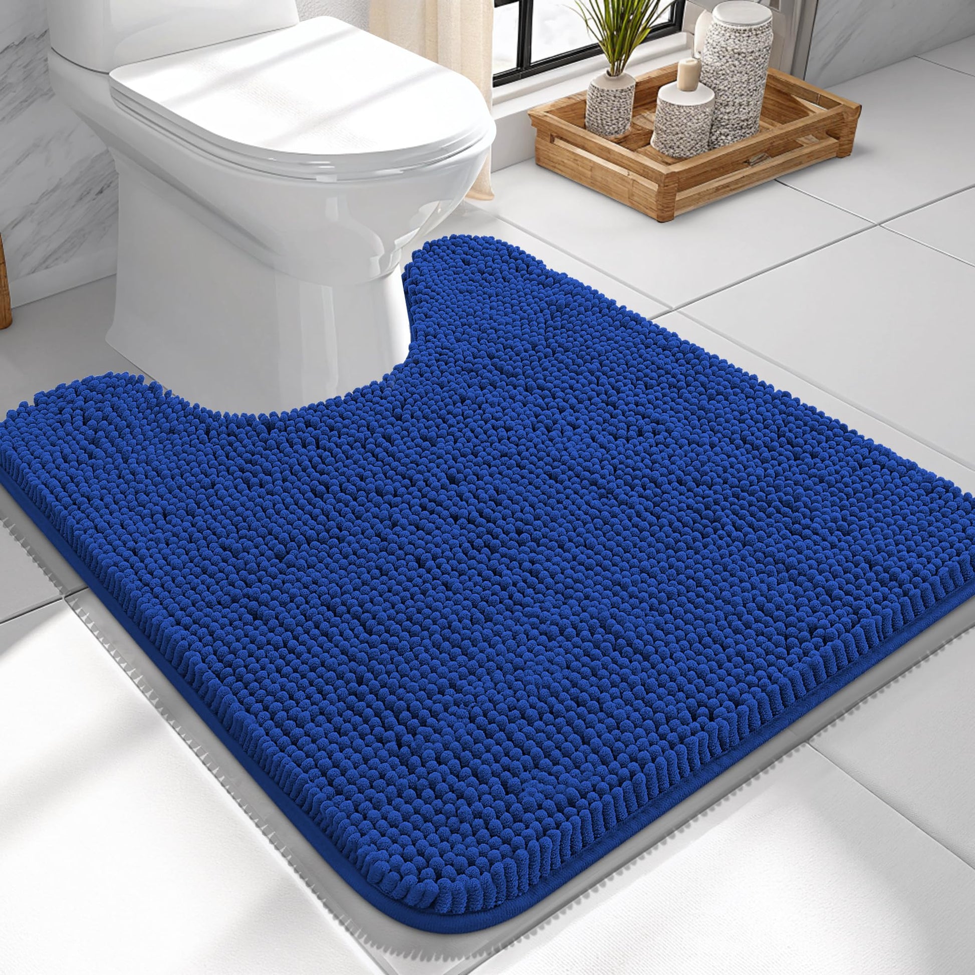 OLANLY Toilet Rugs U-Shaped 24x20, Extra Soft Absorbent Chenille Contour Bathroom Rugs for Toilet, Dry Quickly, Machine Washable, Non-Slip Bath Mat, Light Grey