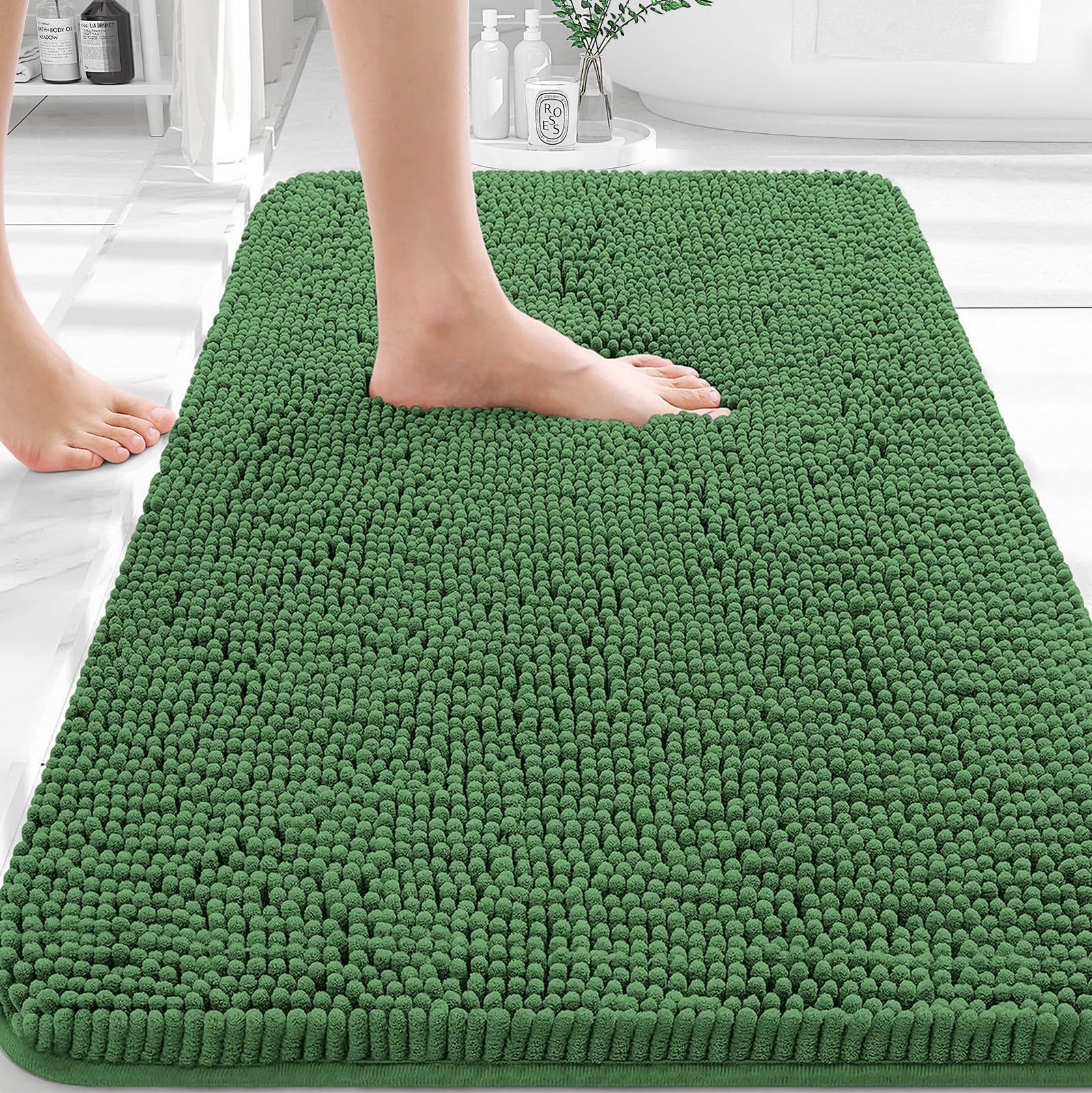 OLANLY Toilet Rugs U-Shaped 24x20, Extra Soft Absorbent Chenille Contour Bathroom Rugs for Toilet, Dry Quickly, Machine Washable, Non-Slip Bath Mat, Light Grey