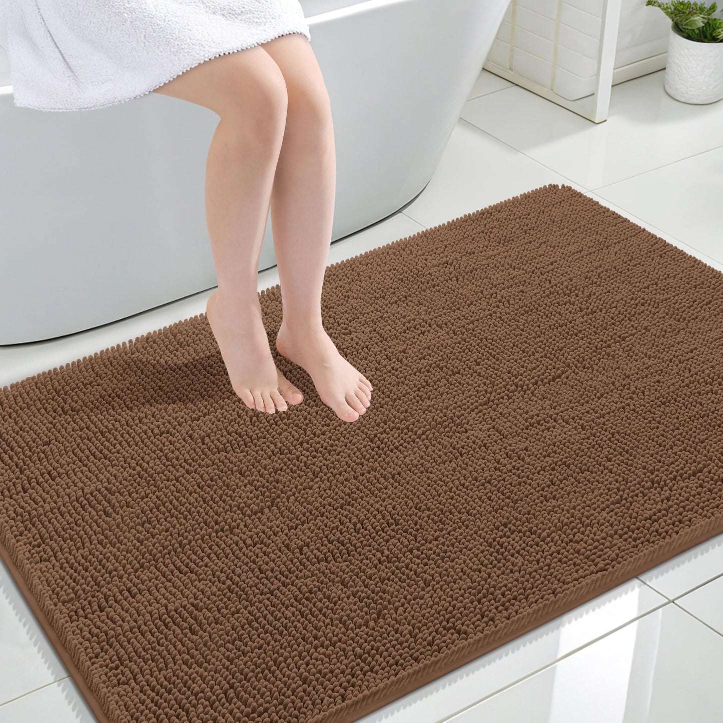 OLANLY Toilet Rugs U-Shaped 24x20, Extra Soft Absorbent Chenille Contour Bathroom Rugs for Toilet, Dry Quickly, Machine Washable, Non-Slip Bath Mat, Light Grey
