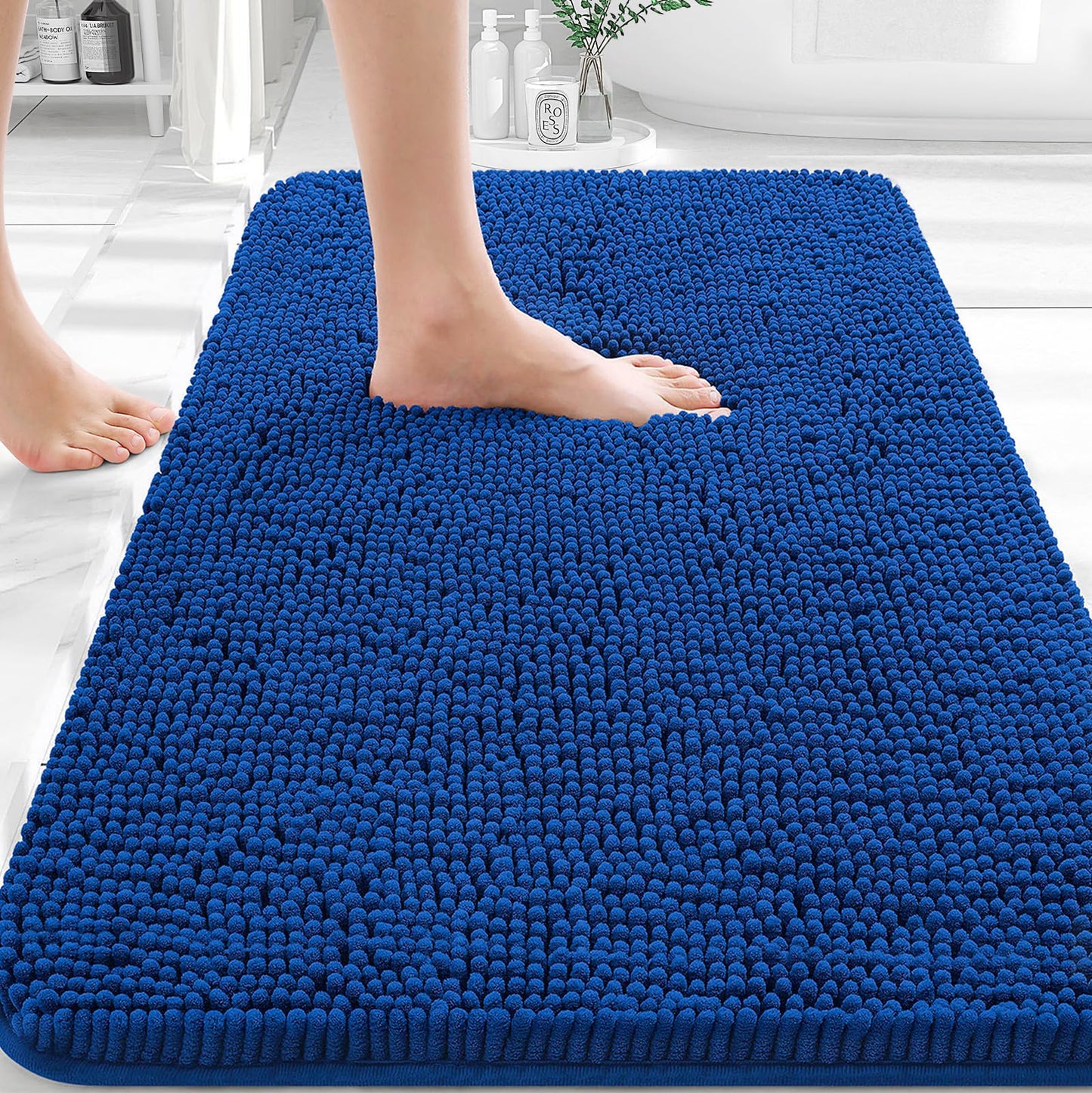 OLANLY Toilet Rugs U-Shaped 24x20, Extra Soft Absorbent Chenille Contour Bathroom Rugs for Toilet, Dry Quickly, Machine Washable, Non-Slip Bath Mat, Light Grey