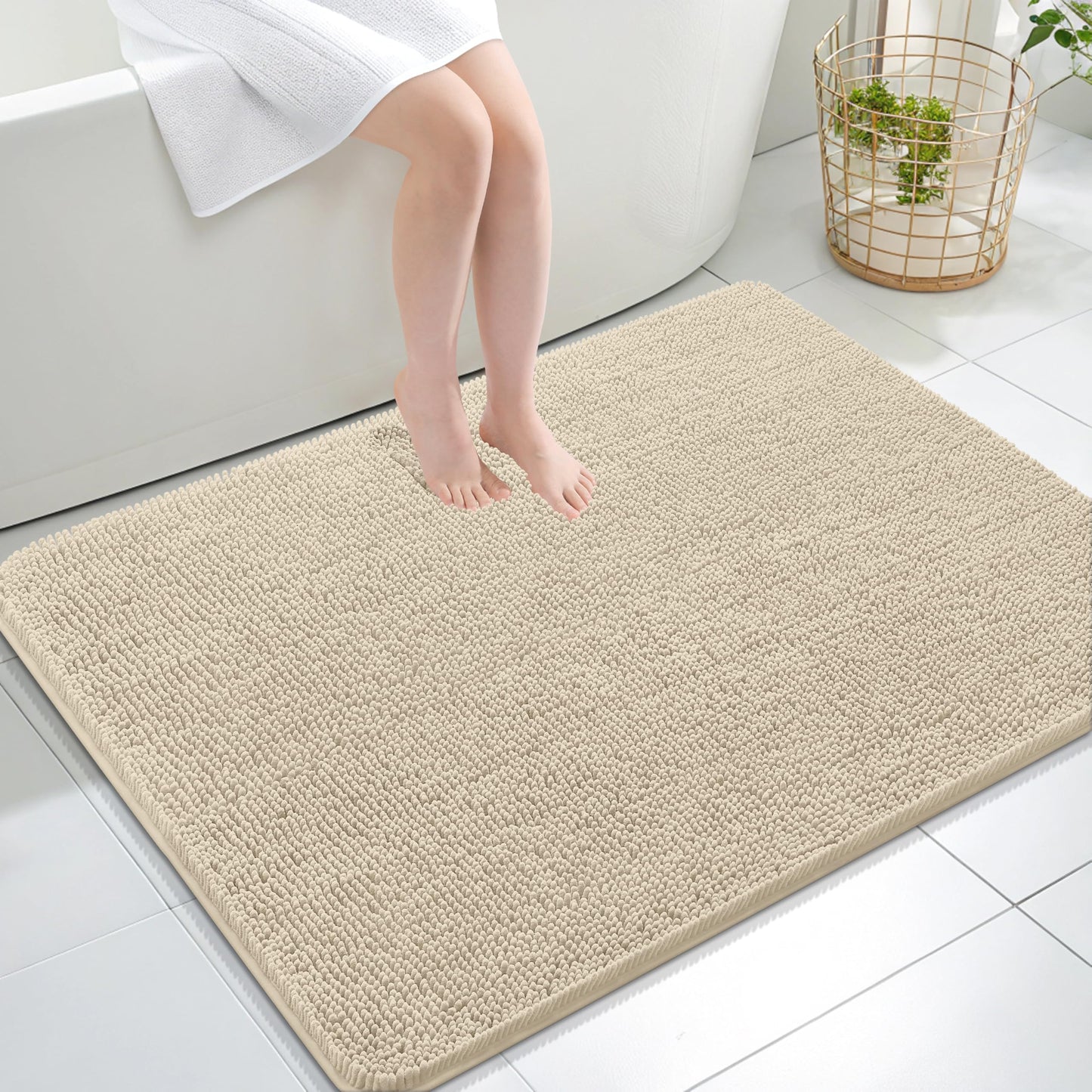 OLANLY Toilet Rugs U-Shaped 24x20, Extra Soft Absorbent Chenille Contour Bathroom Rugs for Toilet, Dry Quickly, Machine Washable, Non-Slip Bath Mat, Light Grey