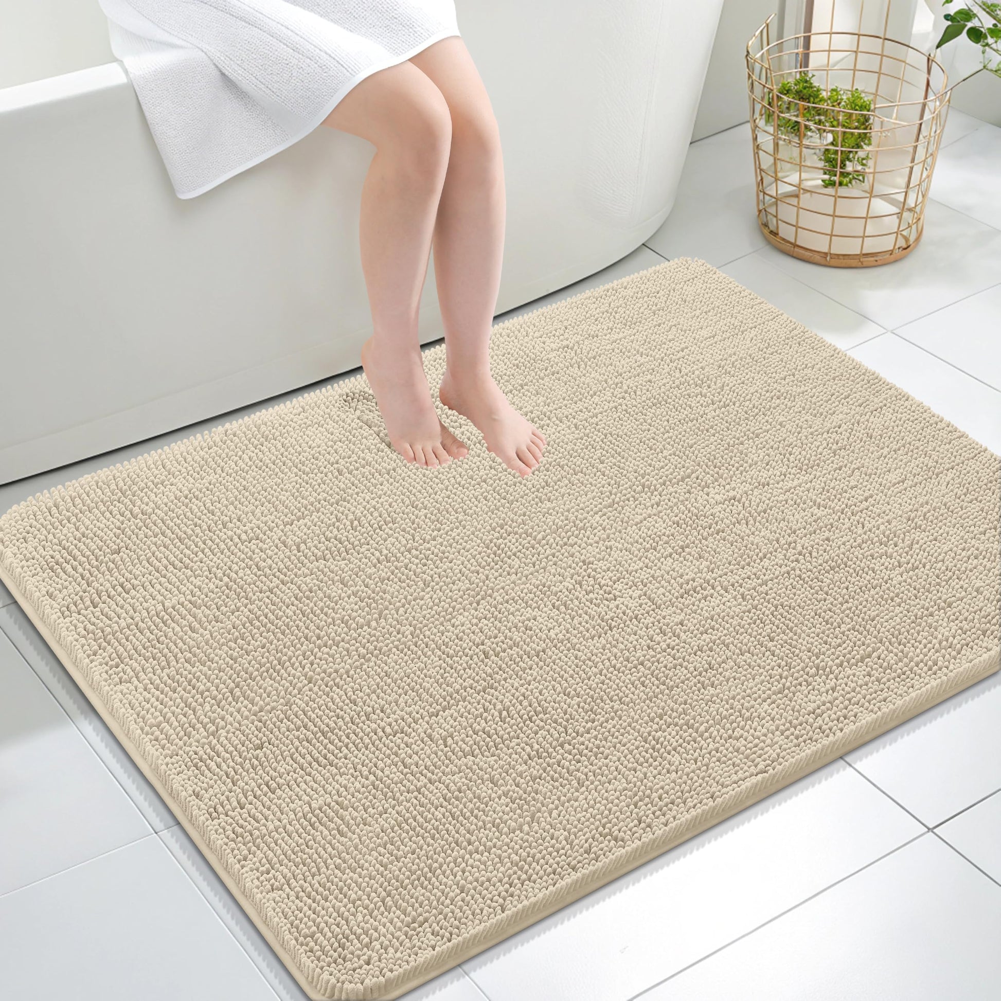 OLANLY Toilet Rugs U-Shaped 24x20, Extra Soft Absorbent Chenille Contour Bathroom Rugs for Toilet, Dry Quickly, Machine Washable, Non-Slip Bath Mat, Light Grey