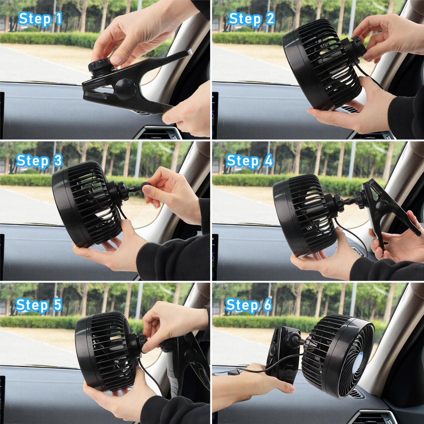 Alagoo Car Fan 6'' 12V Cool Gadgets Clip Fan for Front Rear Seat Passenger Portable Electric Air Fresh Fan with Cigarette Lighter Plug for Cars/Vehicle SUV, RV