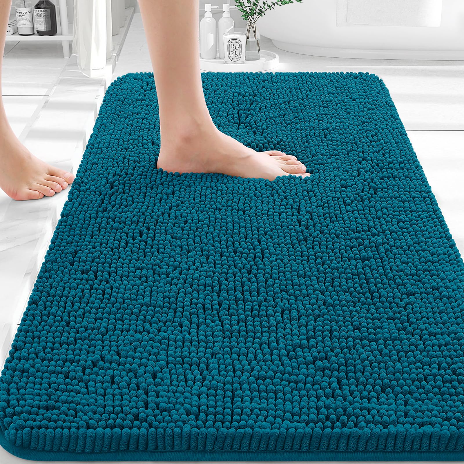 OLANLY Toilet Rugs U-Shaped 24x20, Extra Soft Absorbent Chenille Contour Bathroom Rugs for Toilet, Dry Quickly, Machine Washable, Non-Slip Bath Mat, Light Grey