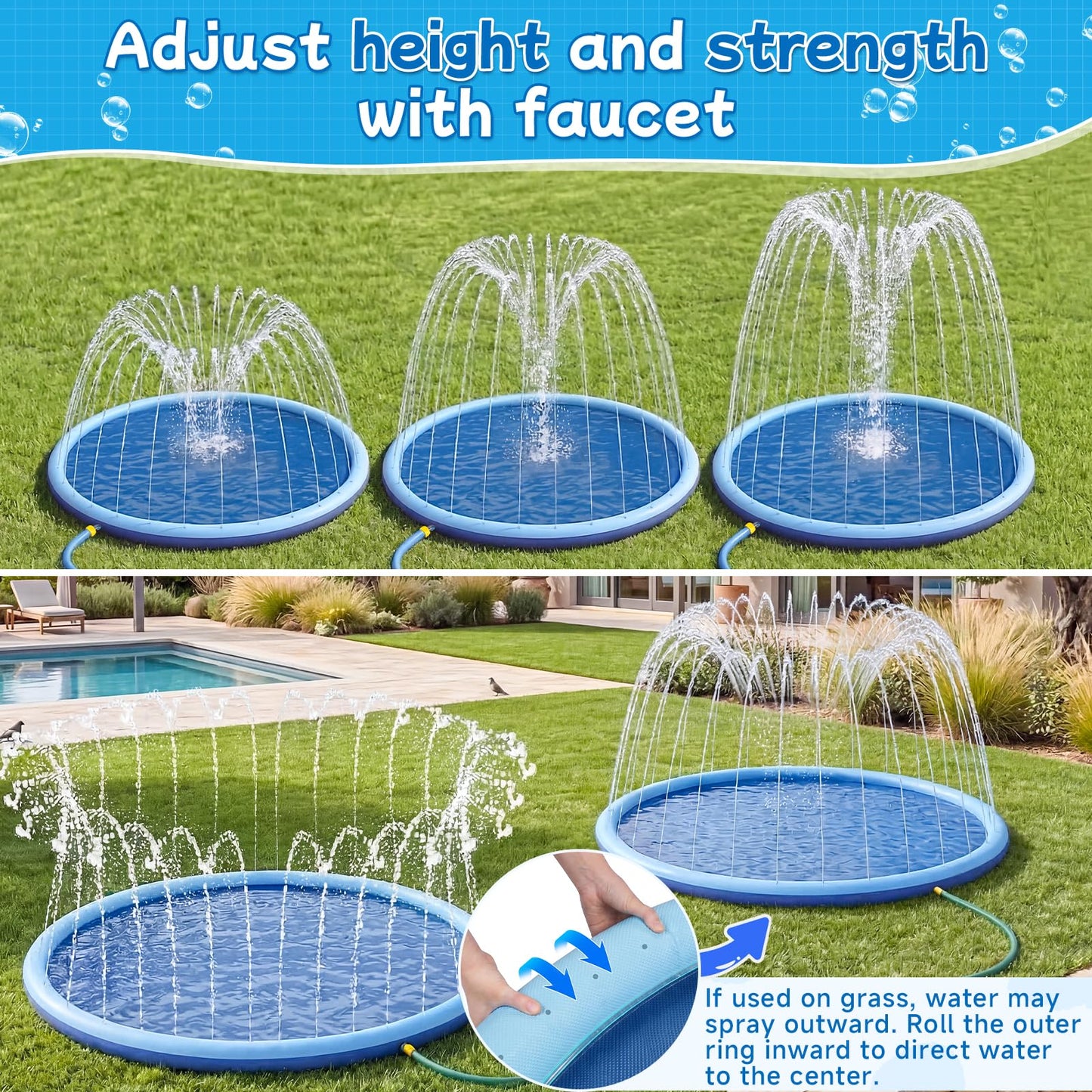 KEGENMEI Splash Pad for Kids and Dog, 80" Wide 5mm Thicken Sprinkler Dog Pool, Non-Slip Toddler Outdoor Water Toys for Summer, Backyard Garden Lawn Fountain Play Mat for Parent Kids Baby Pets