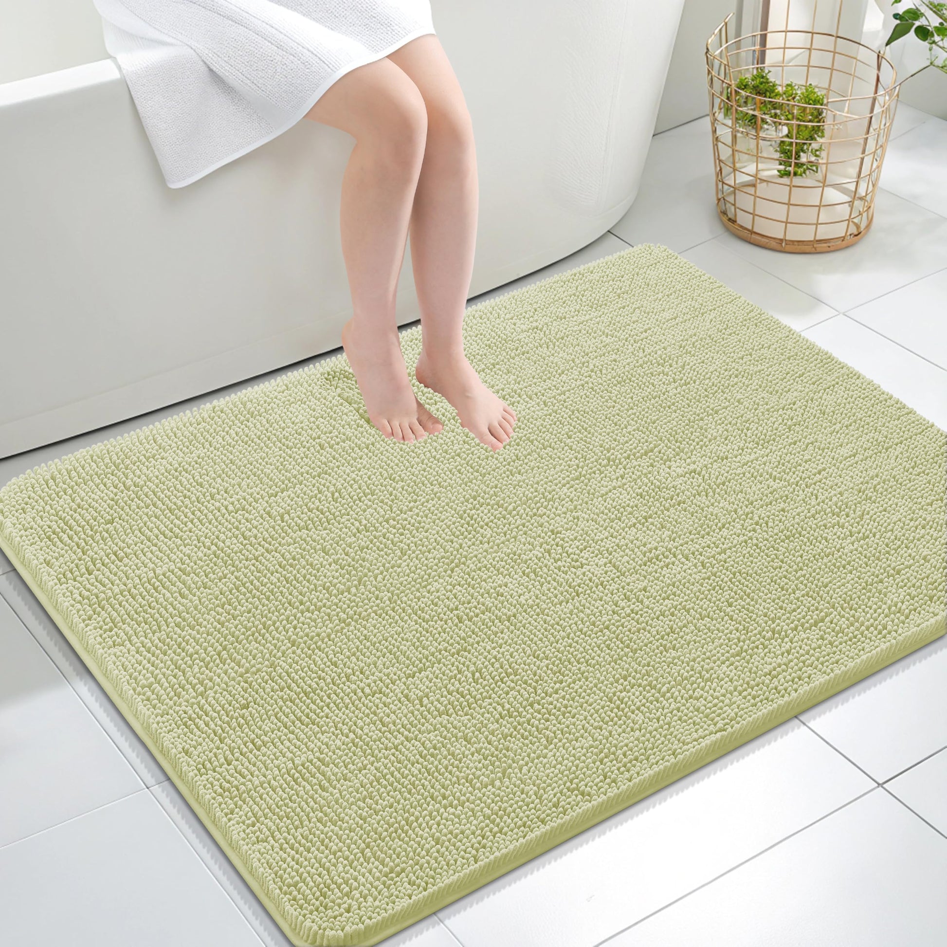 OLANLY Toilet Rugs U-Shaped 24x20, Extra Soft Absorbent Chenille Contour Bathroom Rugs for Toilet, Dry Quickly, Machine Washable, Non-Slip Bath Mat, Light Grey