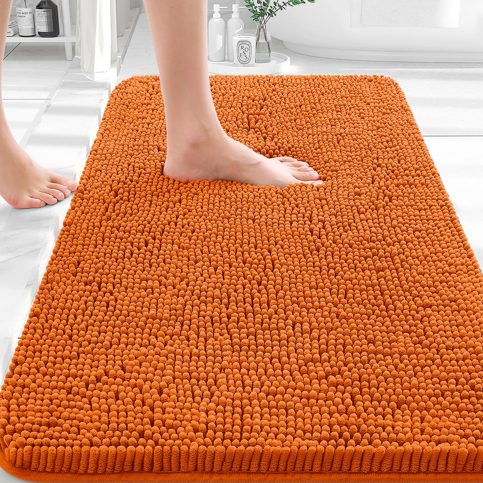 OLANLY Toilet Rugs U-Shaped 24x20, Extra Soft Absorbent Chenille Contour Bathroom Rugs for Toilet, Dry Quickly, Machine Washable, Non-Slip Bath Mat, Light Grey