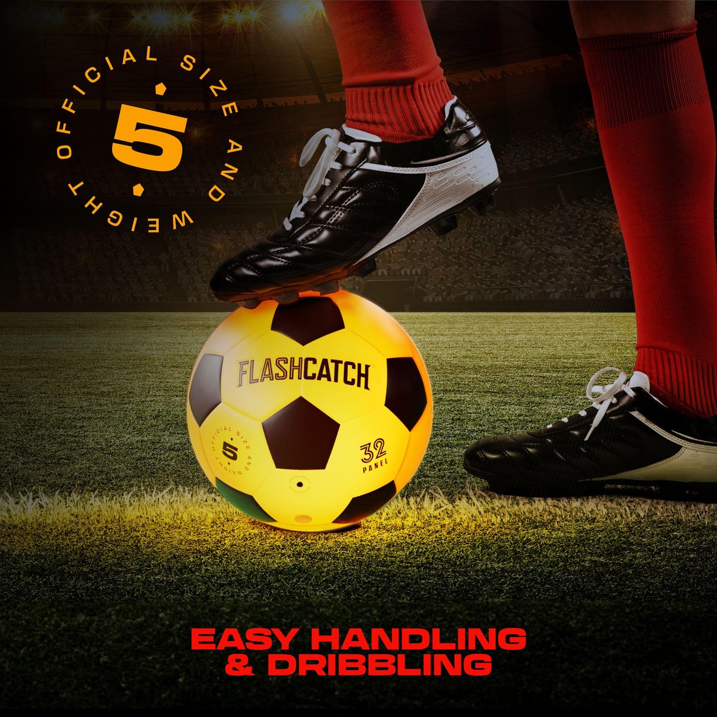 FlashCatch Light Up Soccer Ball - Glow in the Dark - NO 5 - Sports Gear Gifts for Boys & Girls 8-15+ Year Old - Kids, Teens Gift Birthday Ideas - Cool Boy Toys Ages 8 to 15 Glowing Night Activity