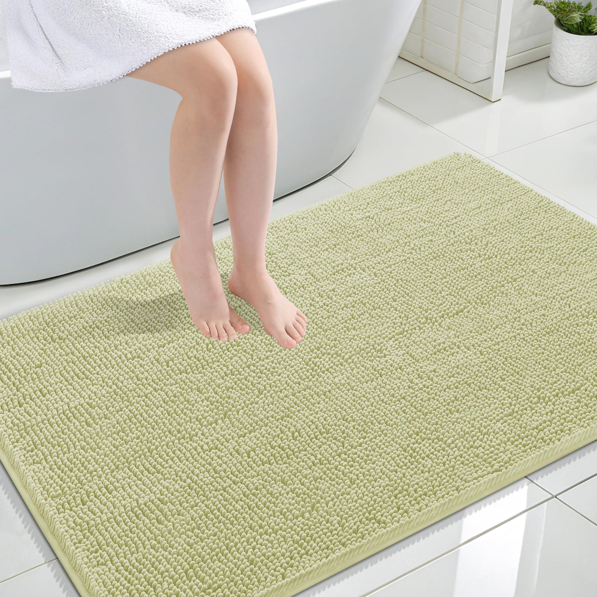 OLANLY Toilet Rugs U-Shaped 24x20, Extra Soft Absorbent Chenille Contour Bathroom Rugs for Toilet, Dry Quickly, Machine Washable, Non-Slip Bath Mat, Light Grey