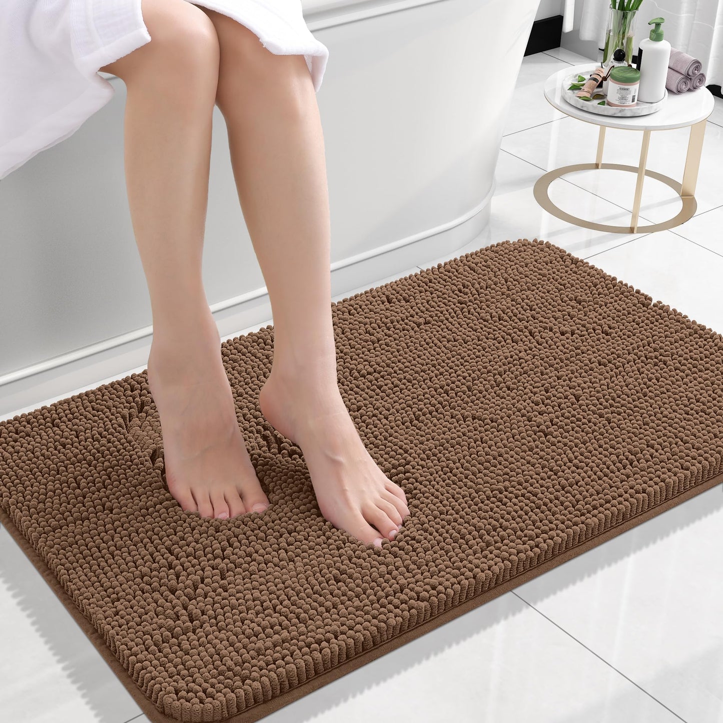 OLANLY Toilet Rugs U-Shaped 24x20, Extra Soft Absorbent Chenille Contour Bathroom Rugs for Toilet, Dry Quickly, Machine Washable, Non-Slip Bath Mat, Light Grey
