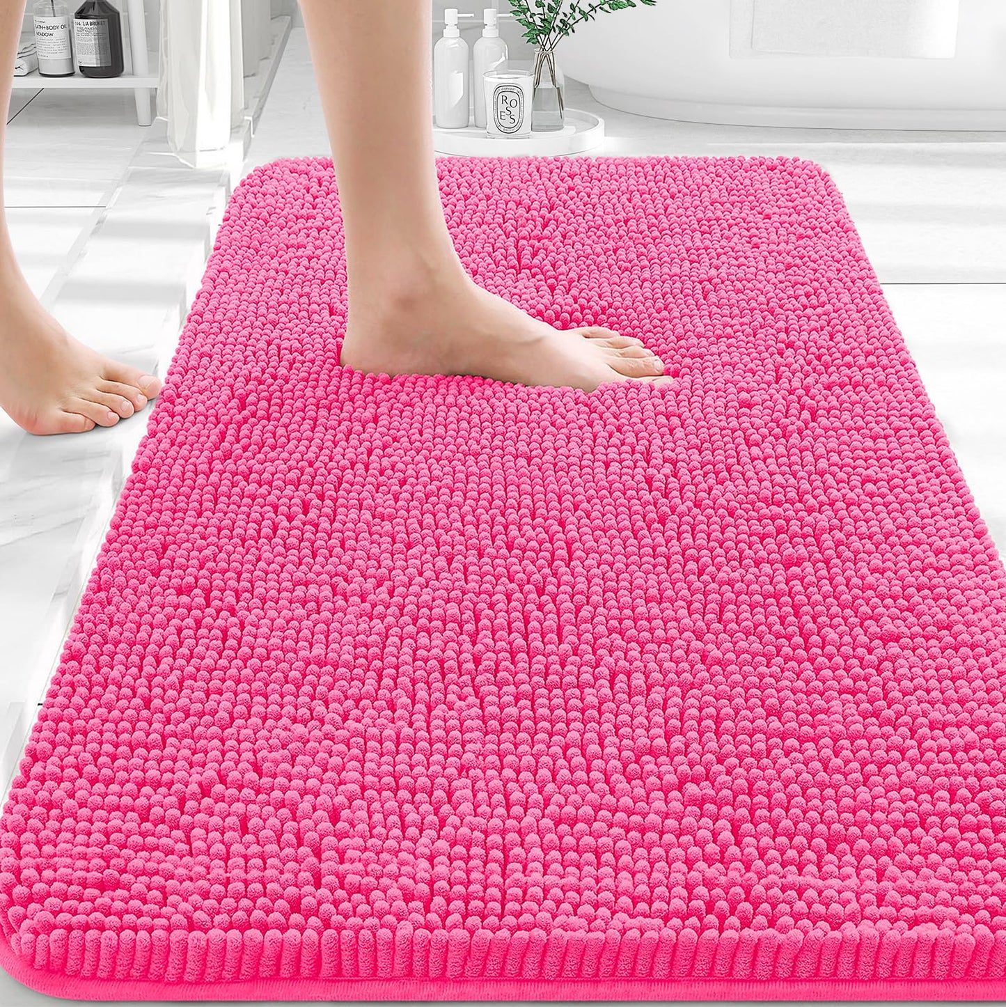 OLANLY Toilet Rugs U-Shaped 24x20, Extra Soft Absorbent Chenille Contour Bathroom Rugs for Toilet, Dry Quickly, Machine Washable, Non-Slip Bath Mat, Light Grey