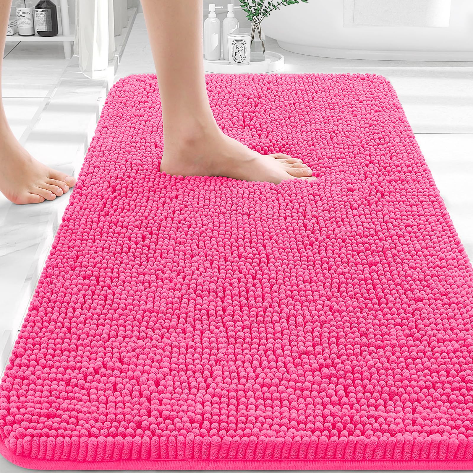 OLANLY Toilet Rugs U-Shaped 24x20, Extra Soft Absorbent Chenille Contour Bathroom Rugs for Toilet, Dry Quickly, Machine Washable, Non-Slip Bath Mat, Light Grey