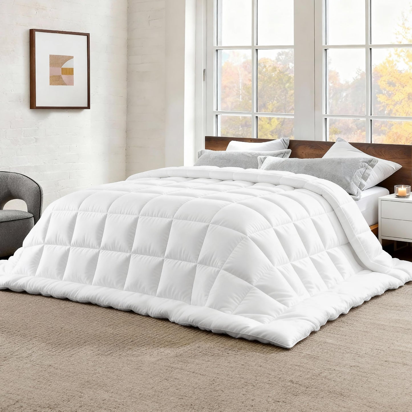 Bedsure Comforter Duvet Insert - Quilted Comforters Queen Size, All Season Duvet, GentleSoft Down Alternative Bedding Blanket, with 8 Tabs, Gifts for Women/Men, White, Queen 88 x 88 Inches