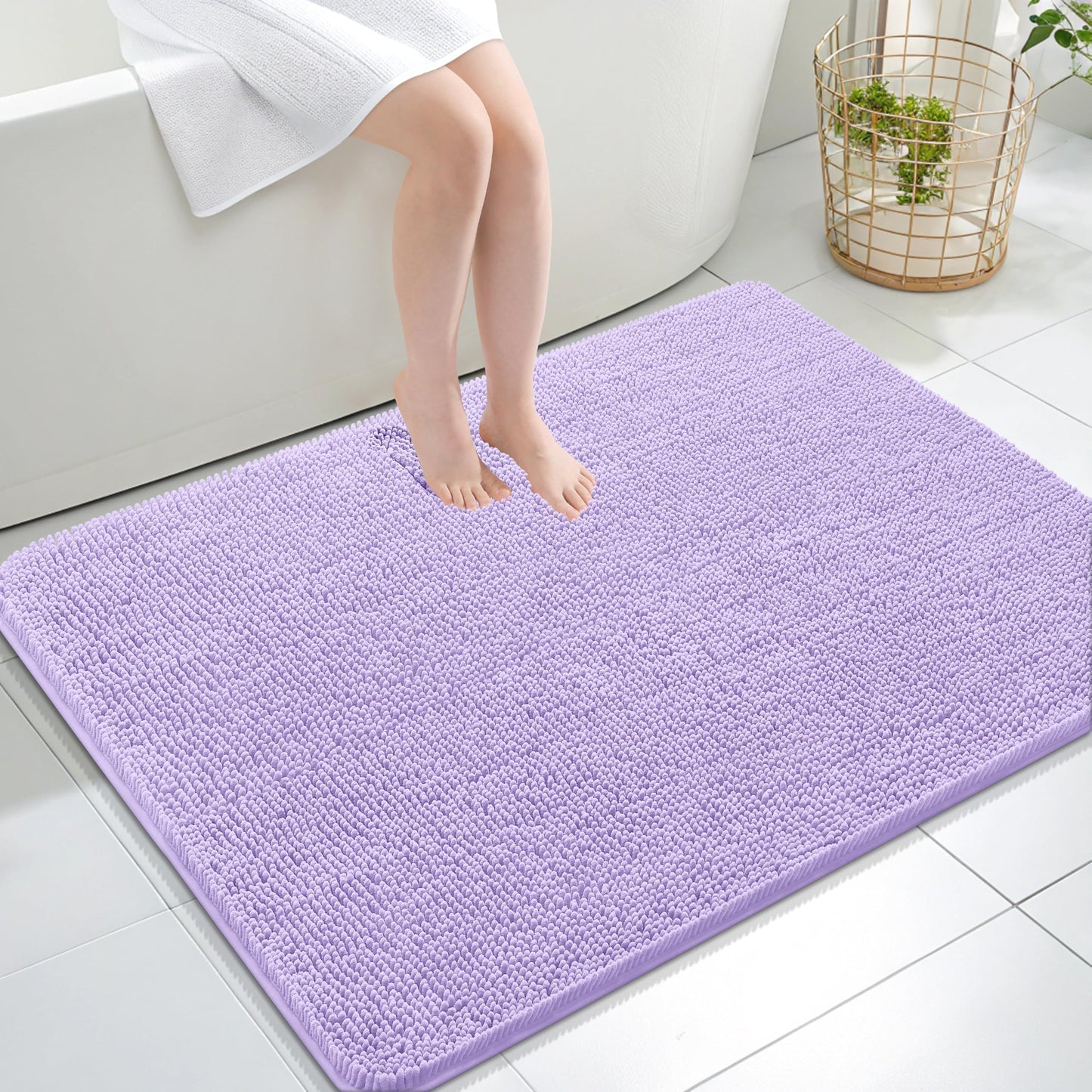 OLANLY Toilet Rugs U-Shaped 24x20, Extra Soft Absorbent Chenille Contour Bathroom Rugs for Toilet, Dry Quickly, Machine Washable, Non-Slip Bath Mat, Light Grey