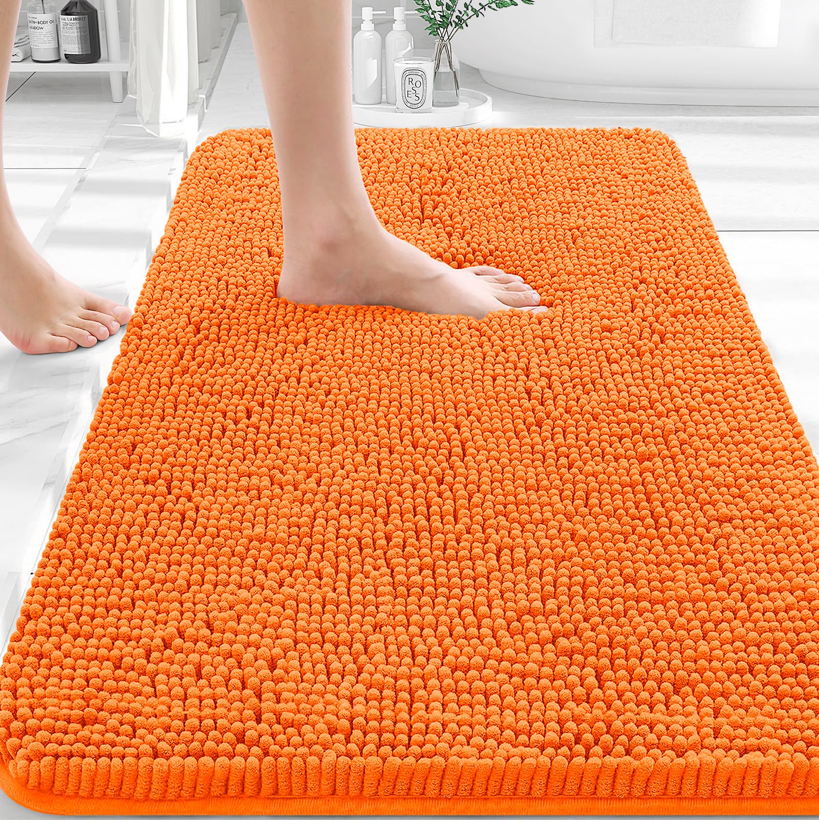 OLANLY Toilet Rugs U-Shaped 24x20, Extra Soft Absorbent Chenille Contour Bathroom Rugs for Toilet, Dry Quickly, Machine Washable, Non-Slip Bath Mat, Light Grey