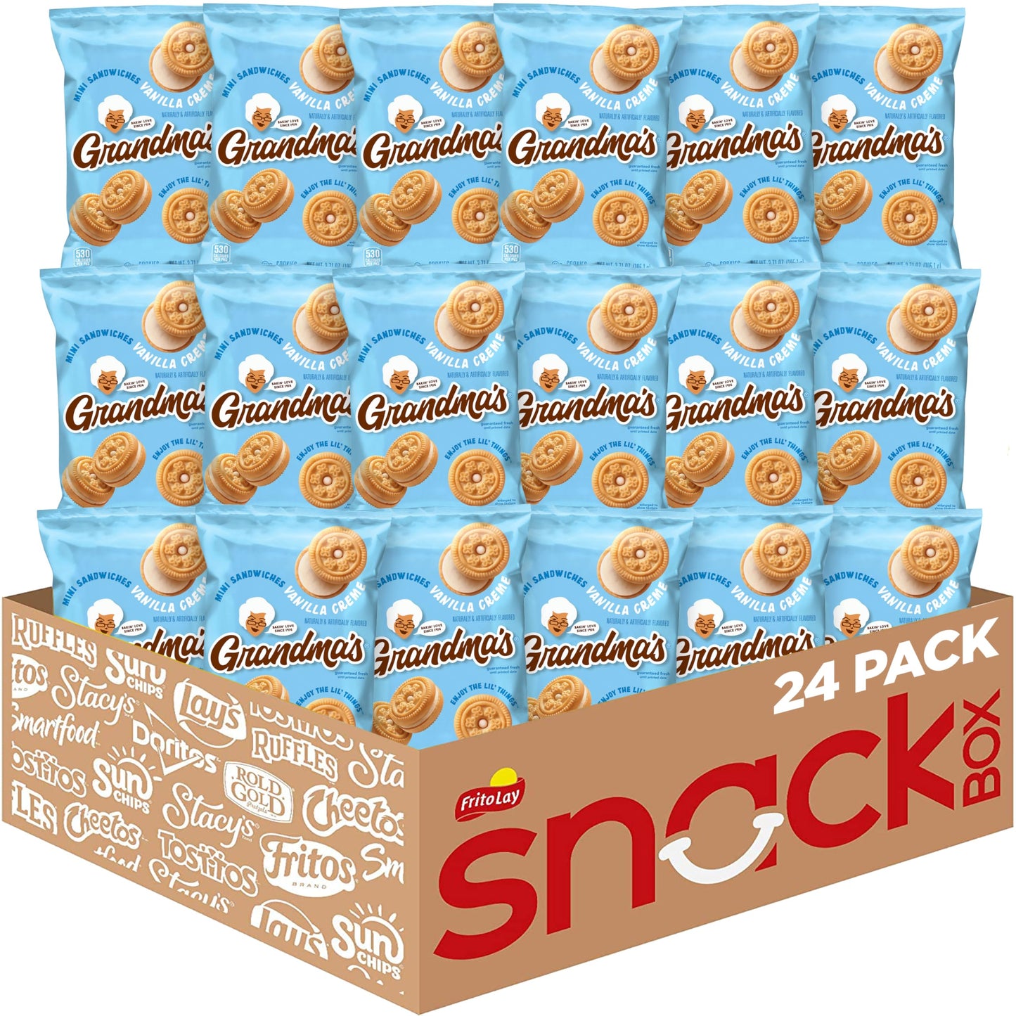 Grandma’s Mini Cookies, Vanilla Sandwich Crème Cookies, 3.71 oz Cookie Bag, (24 Pack) (Packaging May Vary)