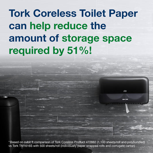Tork Coreless High-Capacity Toilet Paper Roll White T7, Universal, 2-ply, 36 x 1100 sheets, 472882