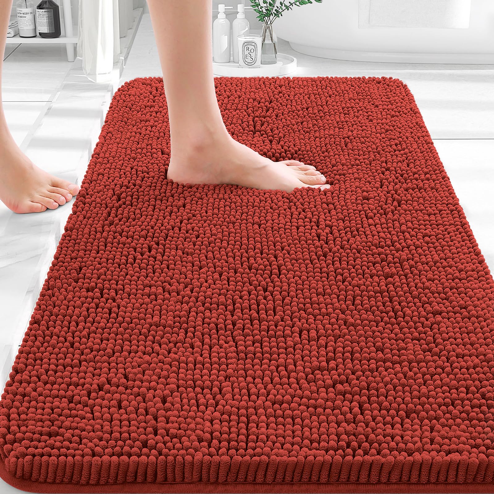 OLANLY Toilet Rugs U-Shaped 24x20, Extra Soft Absorbent Chenille Contour Bathroom Rugs for Toilet, Dry Quickly, Machine Washable, Non-Slip Bath Mat, Light Grey