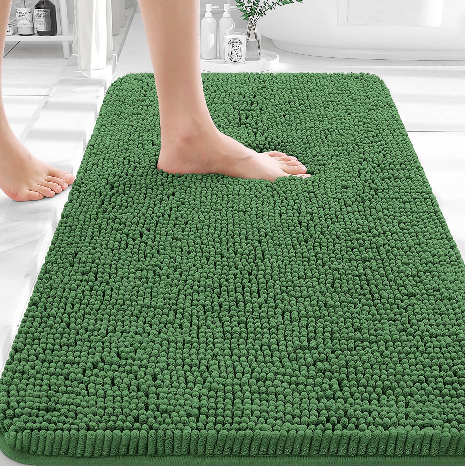 OLANLY Toilet Rugs U-Shaped 24x20, Extra Soft Absorbent Chenille Contour Bathroom Rugs for Toilet, Dry Quickly, Machine Washable, Non-Slip Bath Mat, Light Grey