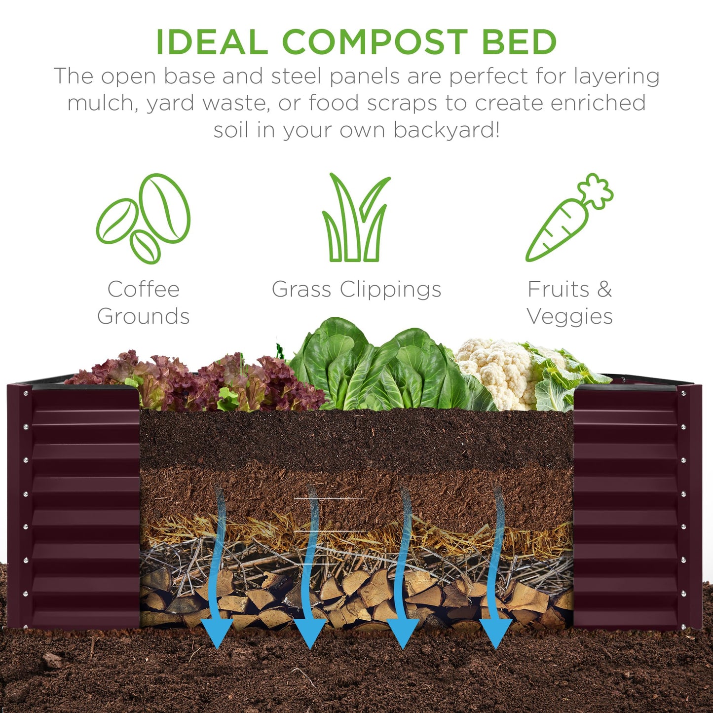 Best Choice Products 6x3x2ft Outdoor Metal Raised Garden Bed, Deep Root Box Planter for Vegetables, Flowers, Herbs, 269 Gallon Capacity, 100% Non Toxic Materials - Burgundy