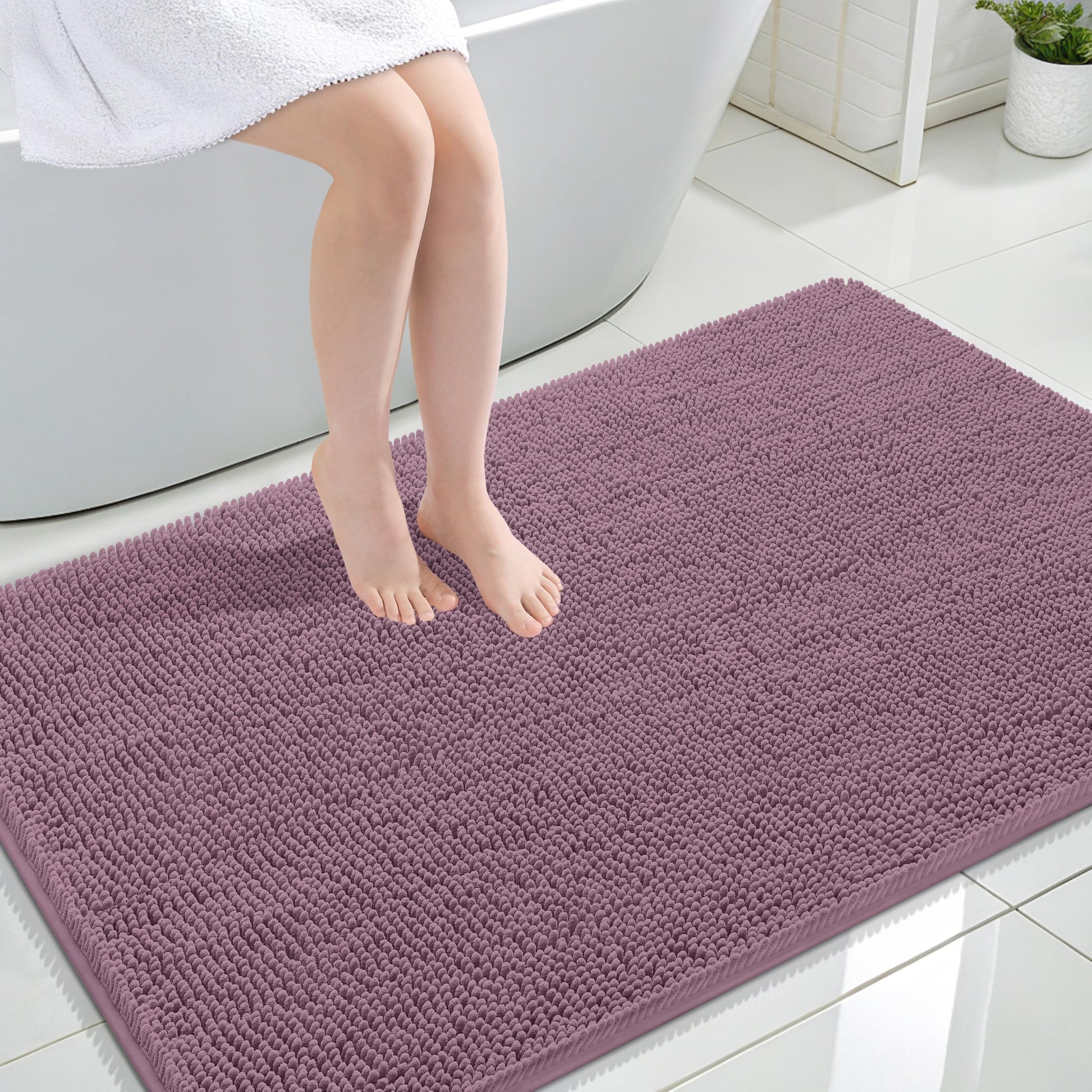 OLANLY Toilet Rugs U-Shaped 24x20, Extra Soft Absorbent Chenille Contour Bathroom Rugs for Toilet, Dry Quickly, Machine Washable, Non-Slip Bath Mat, Light Grey