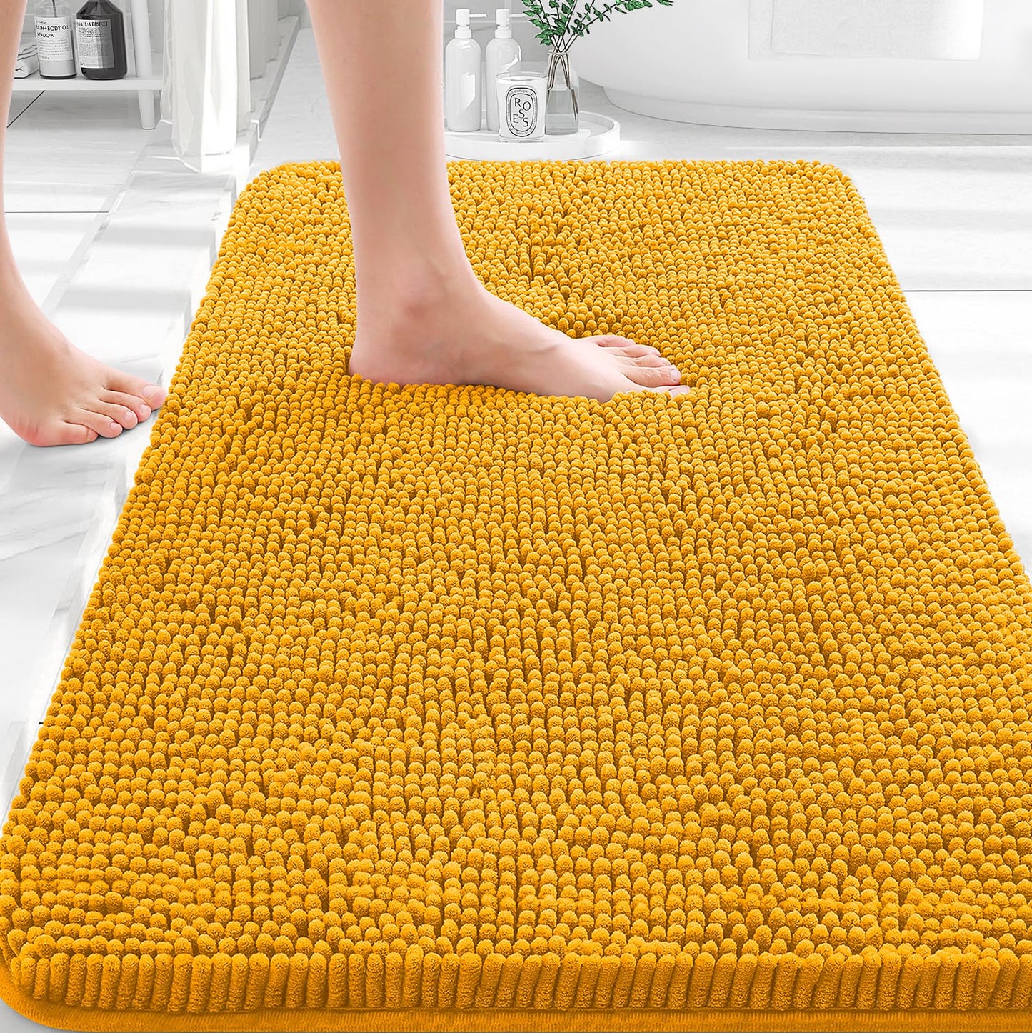OLANLY Toilet Rugs U-Shaped 24x20, Extra Soft Absorbent Chenille Contour Bathroom Rugs for Toilet, Dry Quickly, Machine Washable, Non-Slip Bath Mat, Light Grey