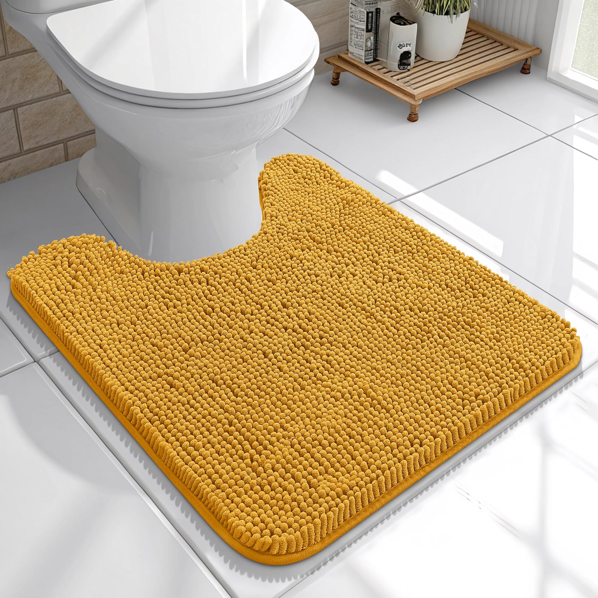 OLANLY Toilet Rugs U-Shaped 24x20, Extra Soft Absorbent Chenille Contour Bathroom Rugs for Toilet, Dry Quickly, Machine Washable, Non-Slip Bath Mat, Light Grey
