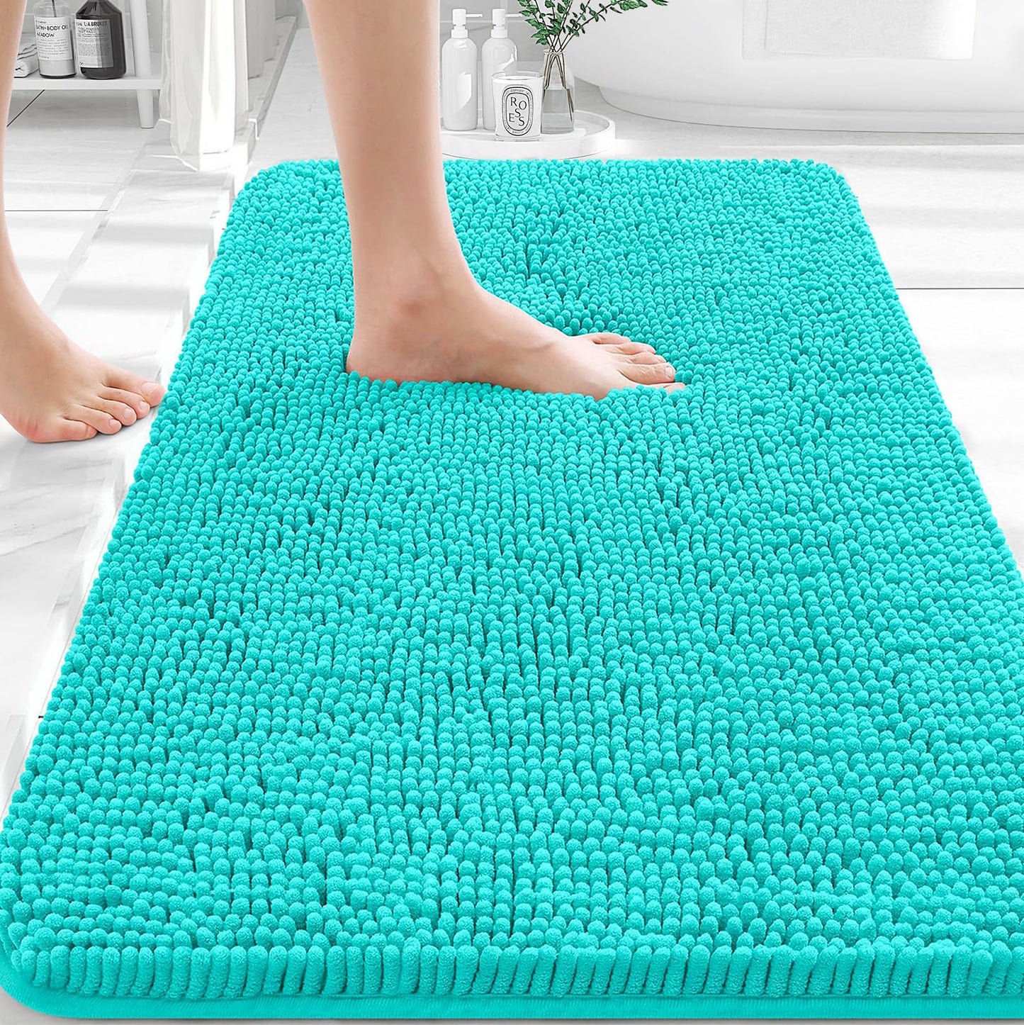OLANLY Toilet Rugs U-Shaped 24x20, Extra Soft Absorbent Chenille Contour Bathroom Rugs for Toilet, Dry Quickly, Machine Washable, Non-Slip Bath Mat, Light Grey