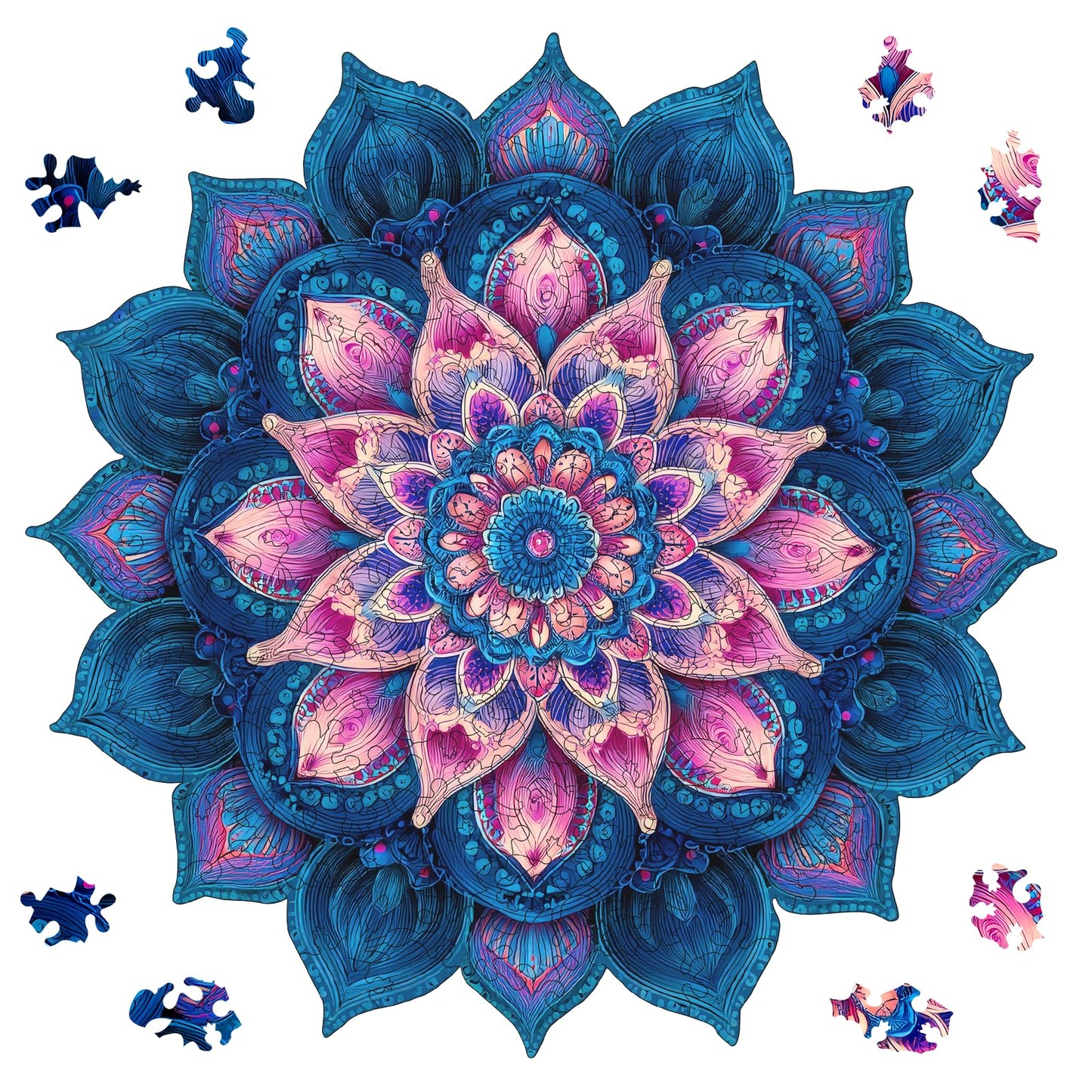 Ixfyloop Mandala Wooden Puzzles for Adults 471 Pieces, Lotus Jigsaw Puzzles Mindfulness Yoga Gift for Women, Relaxing Stress Relief Wooden Puzzles, Wood Puzzles Adult 16.4x16.5 inch