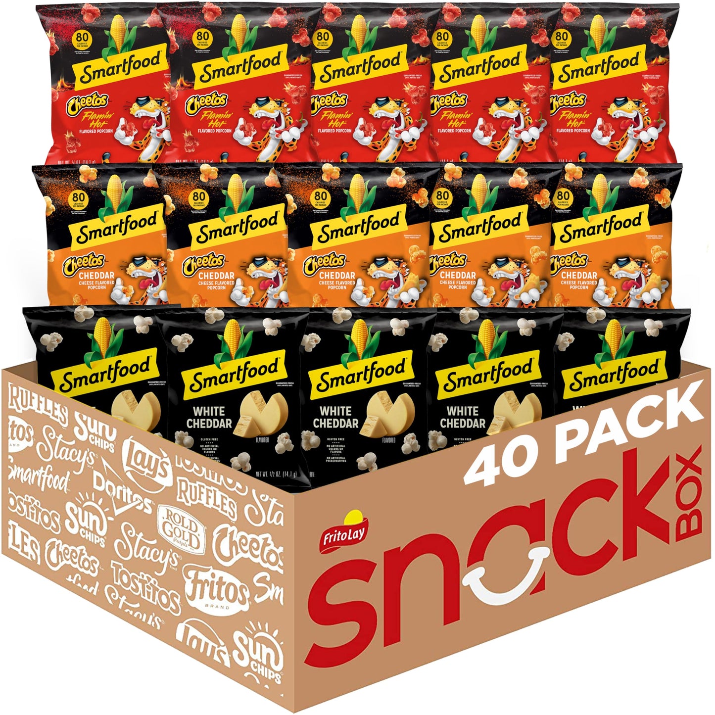 Smartfood Popcorn, White Cheddar and Flamin' Hot White Cheddar Variety Pack, 0.5 Ounce (Pack of 40)
