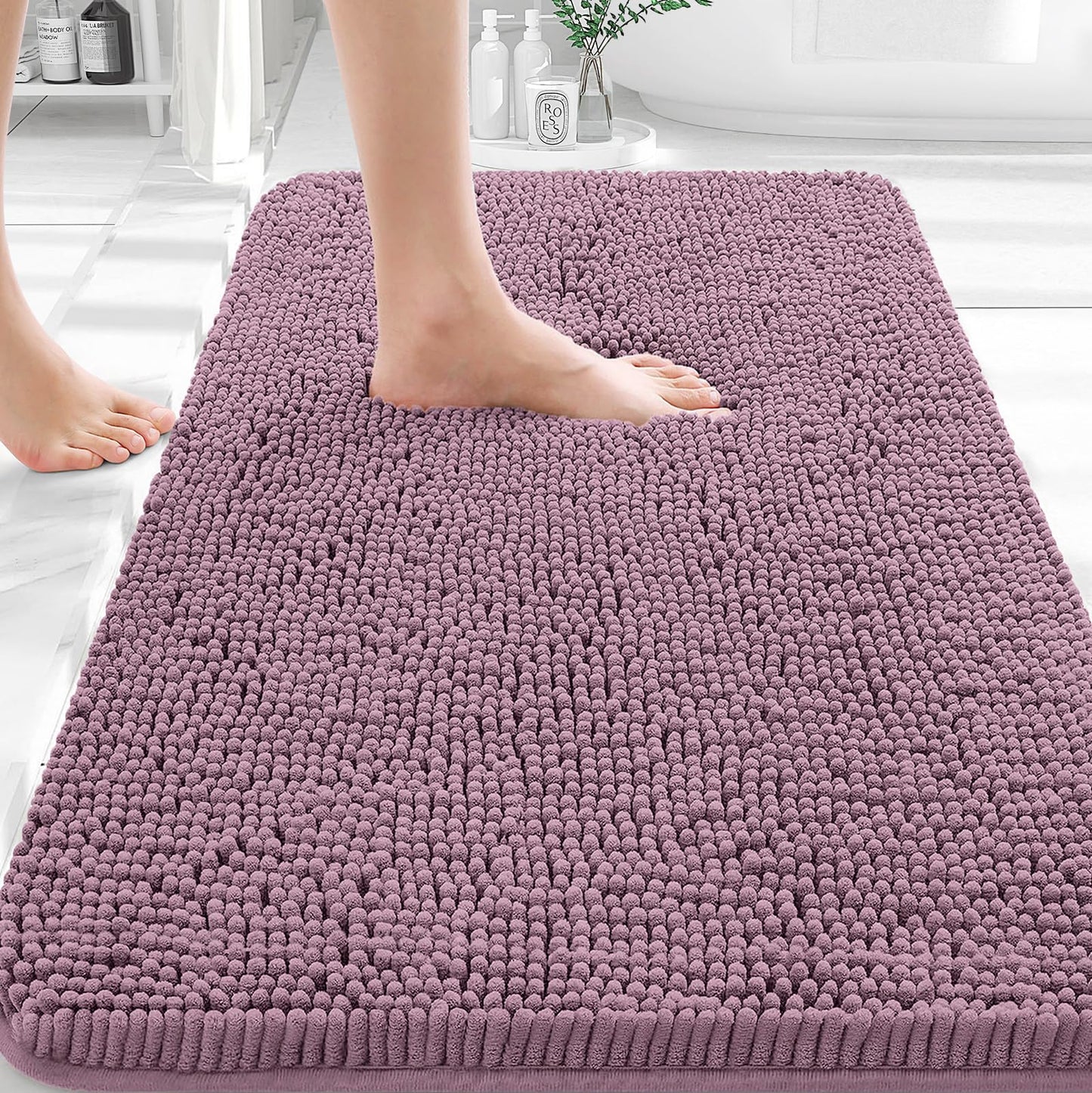 OLANLY Toilet Rugs U-Shaped 24x20, Extra Soft Absorbent Chenille Contour Bathroom Rugs for Toilet, Dry Quickly, Machine Washable, Non-Slip Bath Mat, Light Grey