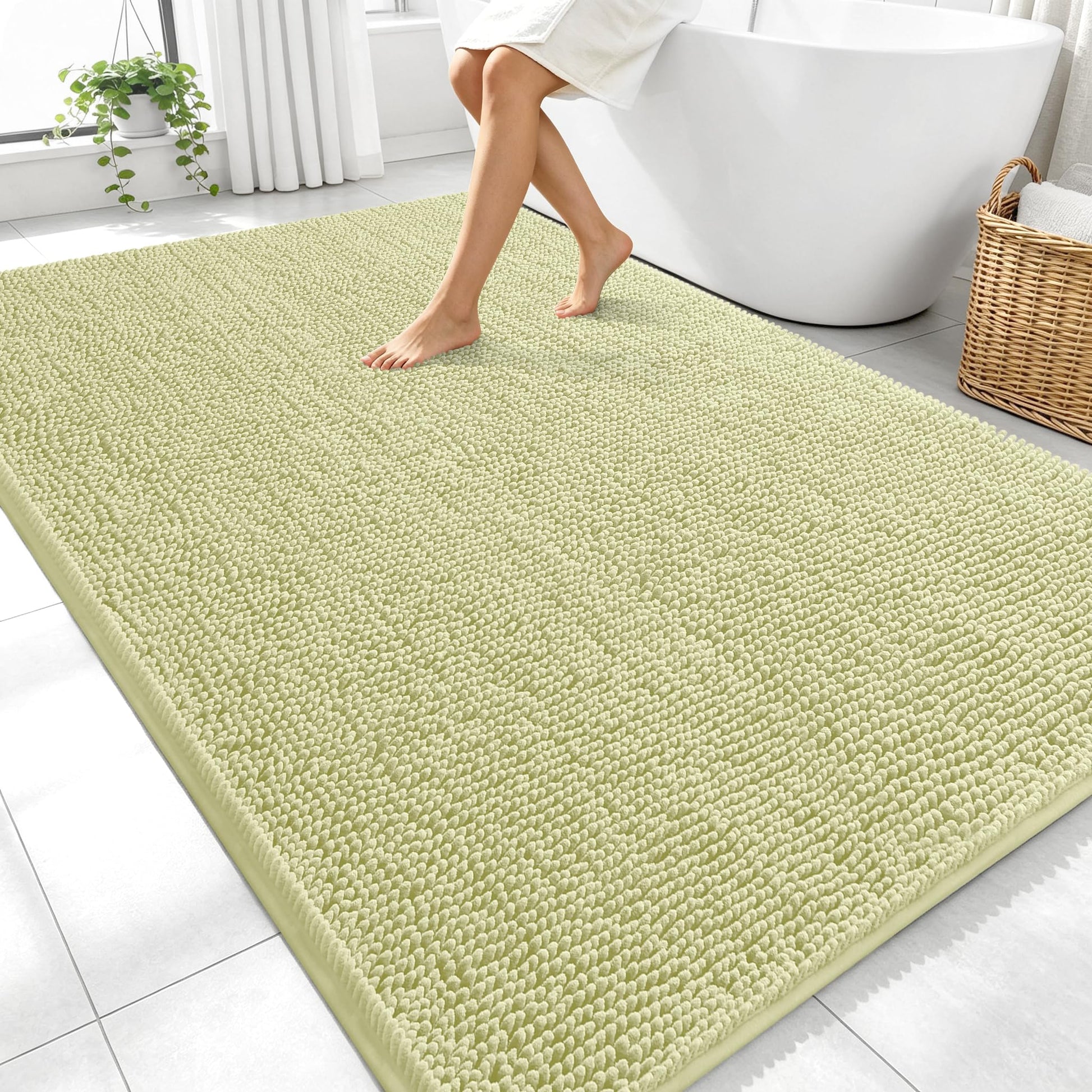OLANLY Toilet Rugs U-Shaped 24x20, Extra Soft Absorbent Chenille Contour Bathroom Rugs for Toilet, Dry Quickly, Machine Washable, Non-Slip Bath Mat, Light Grey